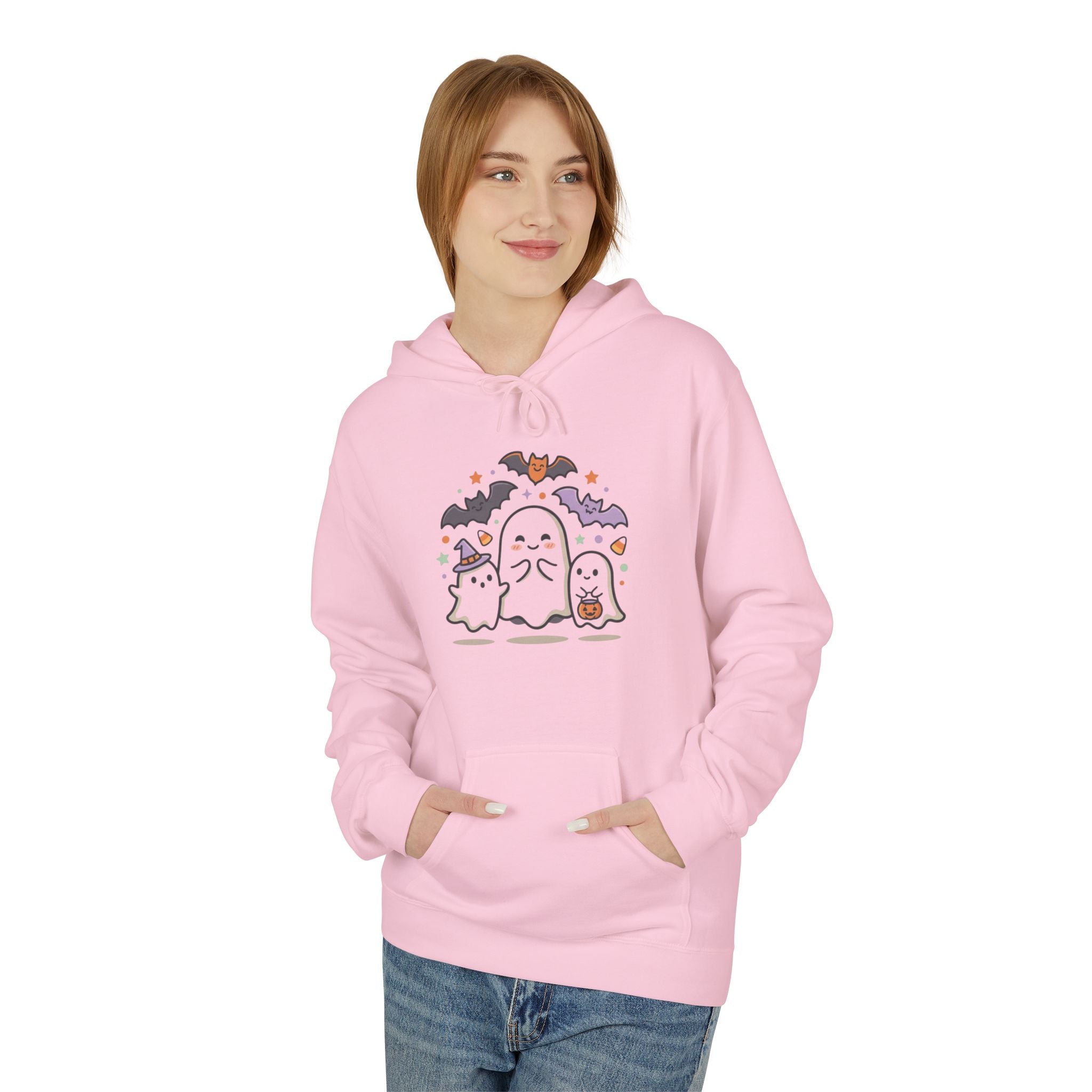 Halloween Cute Ghosts Hoodie – Kawaii Ghost, Bat & Candy Sweatshirt