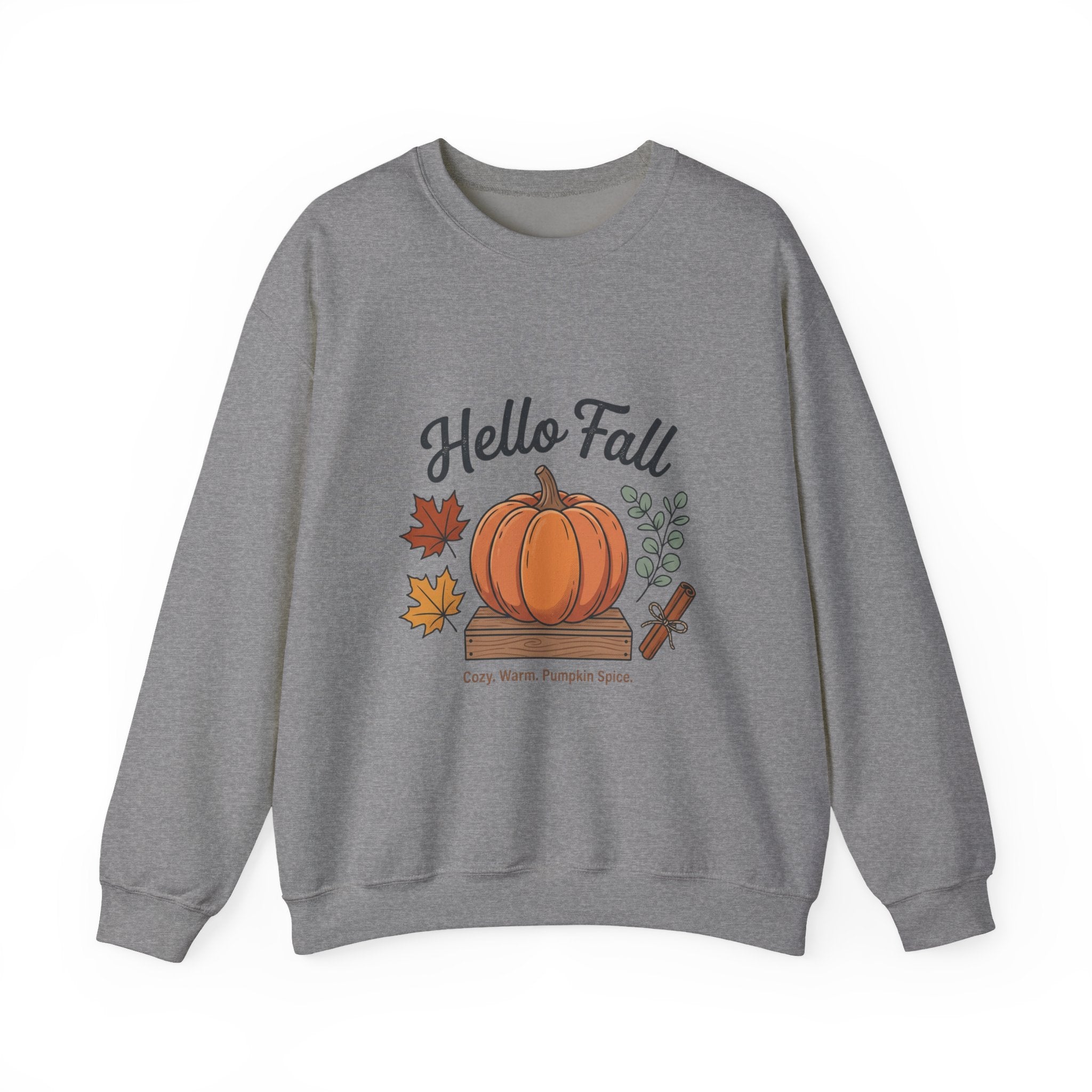 Hello Fall Pumpkin Design Sweatshirt | Autumn Leaves Cinnamon Sticks