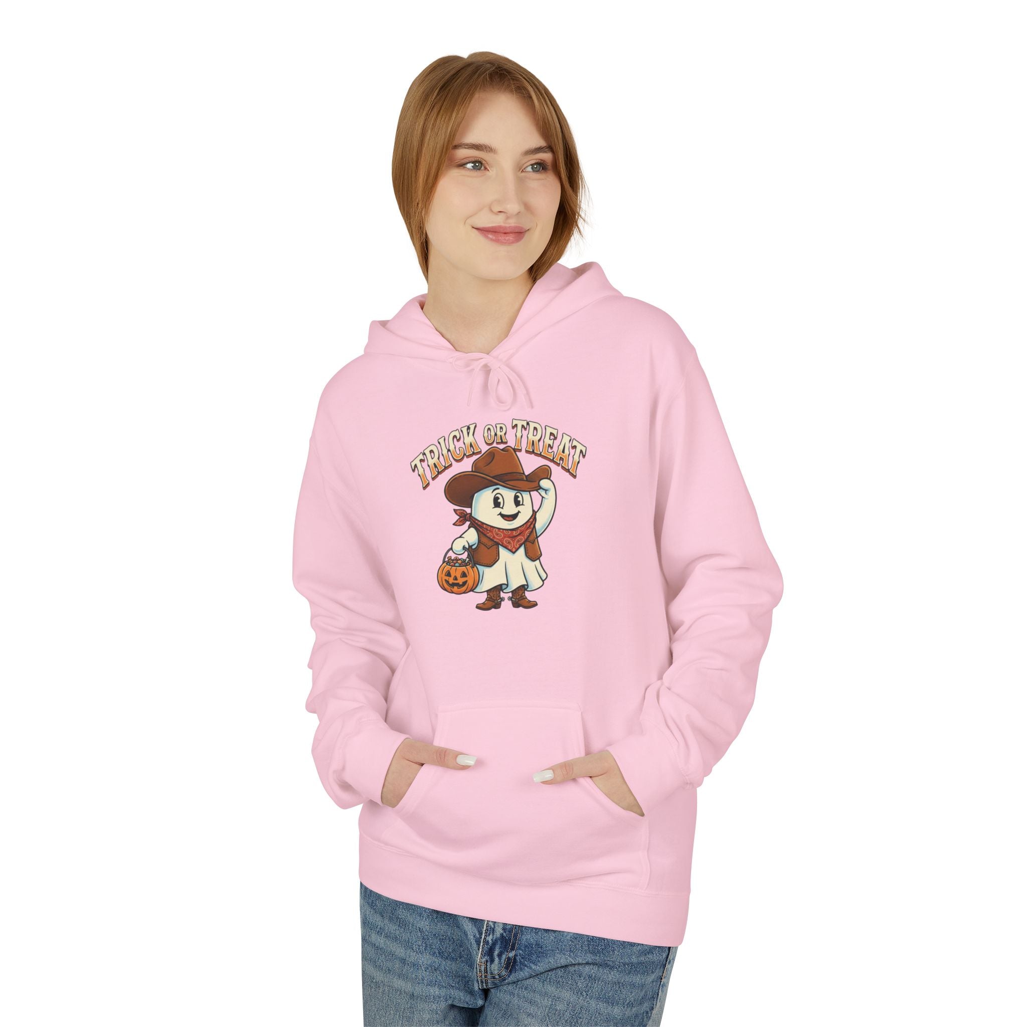 Halloween Trick or Treat Hoodie — Cute Ghost Cowboy Pumpkin Design