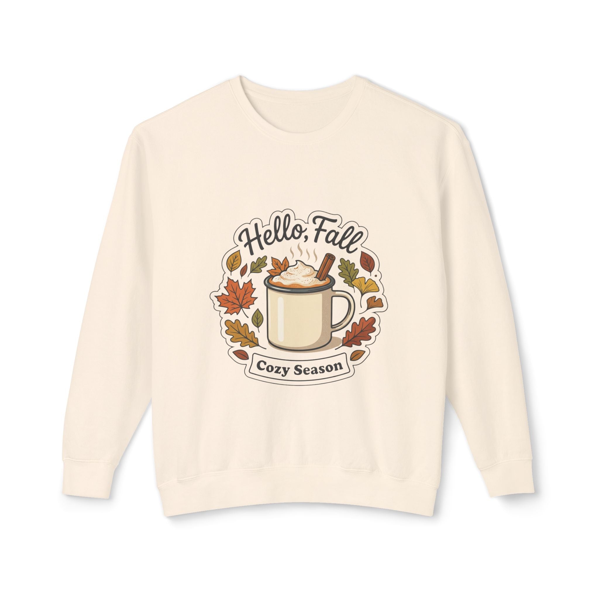 Hello Fall Cozy Season mug illustration Sweatshirt | Autumn leaves, pumpkin spice