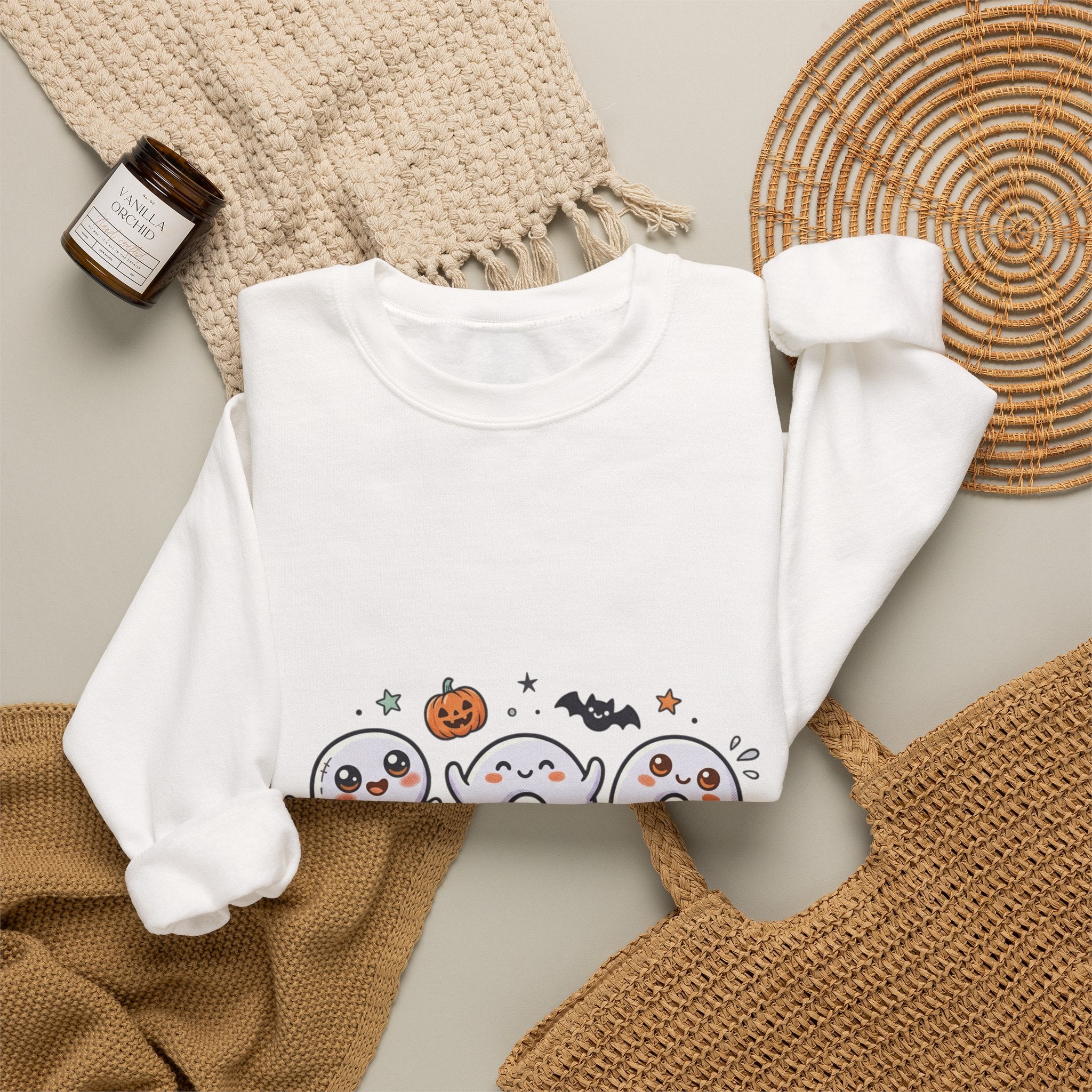 Cute 'BOO' Ghost Halloween Sweatshirt — Cute Spooky Crewneck for Fall