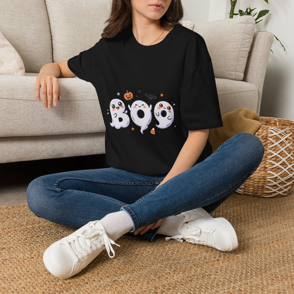 Halloween Ghosts "BOO" T-Shirt — Cute Spooky Pumpkin & Bat Graphic