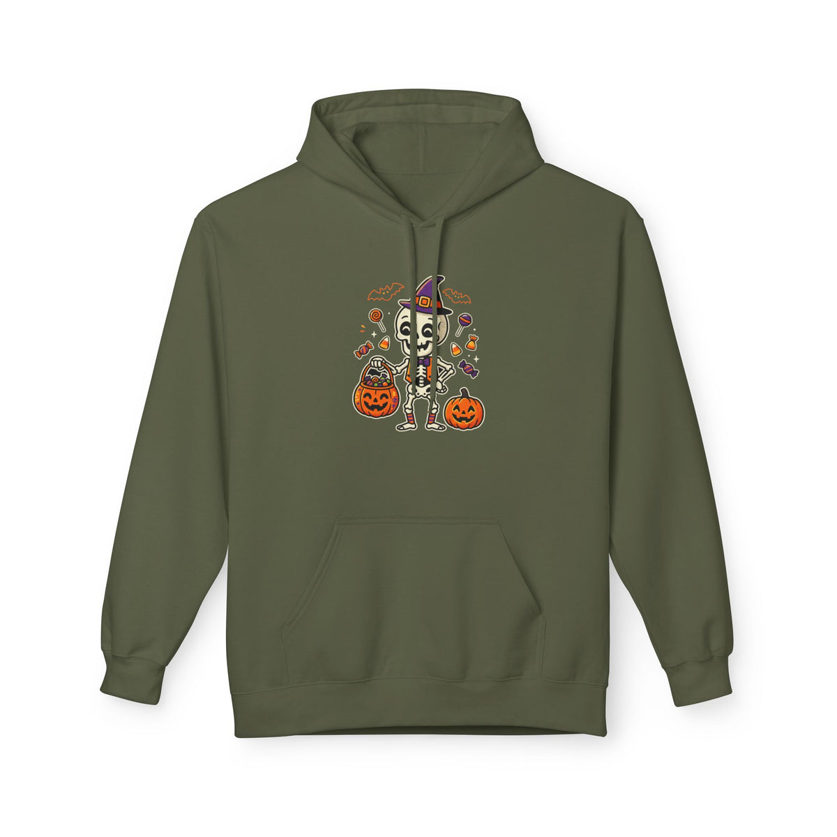 Halloween Skeleton Candy Hoodie – Trick-or-Treat Pumpkin Graphic Hoodie