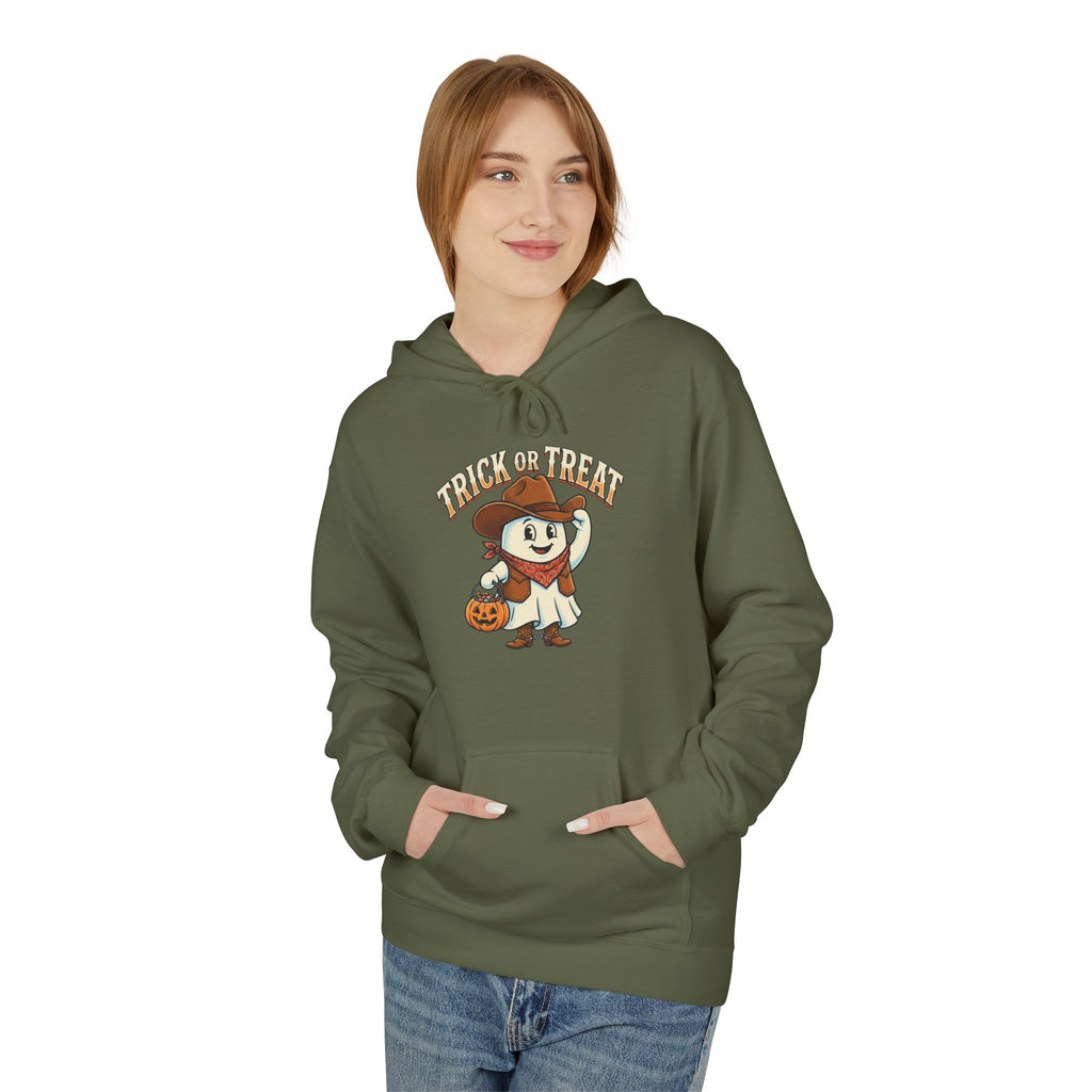 Halloween Trick or Treat Hoodie — Cute Ghost Cowboy Pumpkin Design