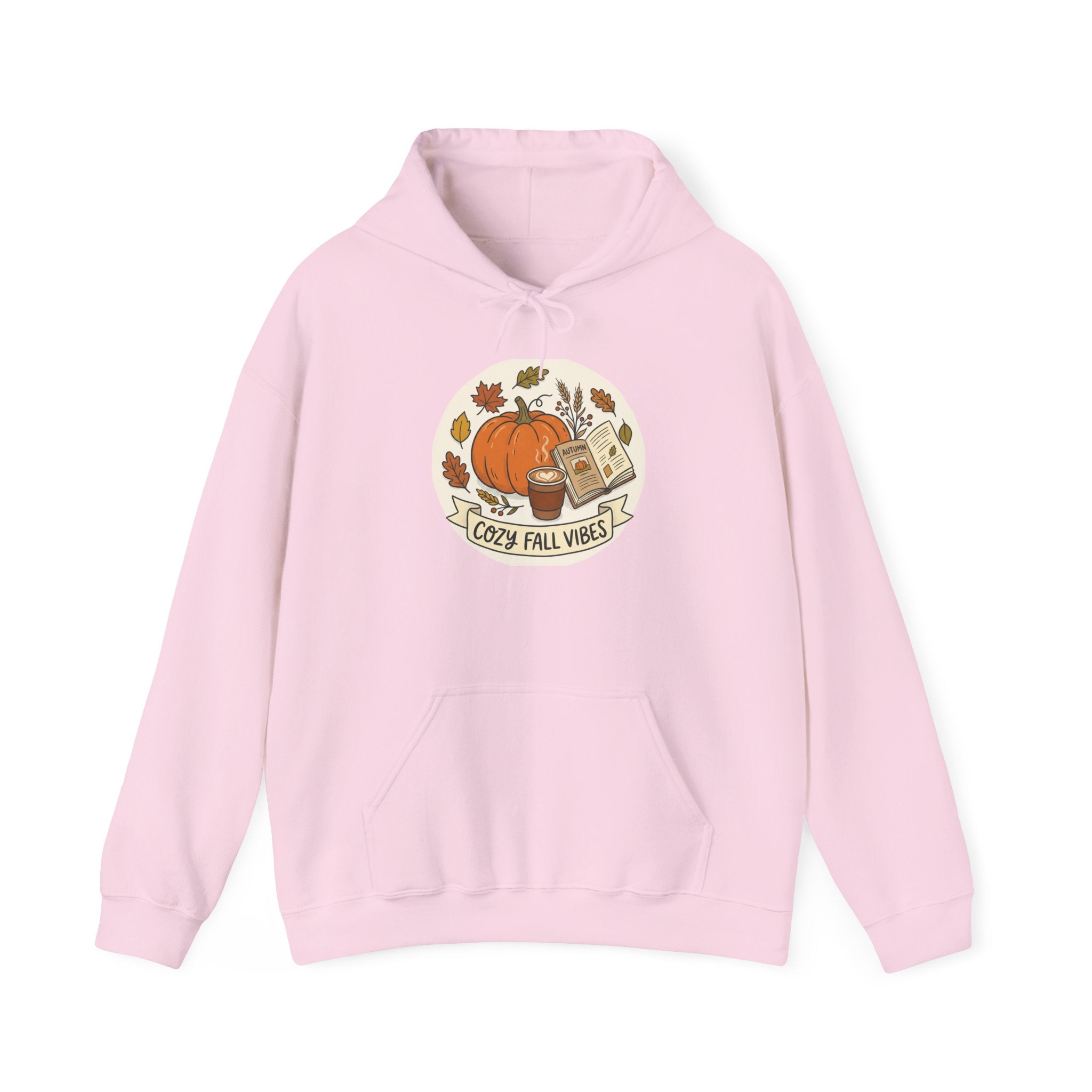 Cozy Fall Vibes Hoodie — Pumpkin, Leaves & Latte Autumn Sweatshirt