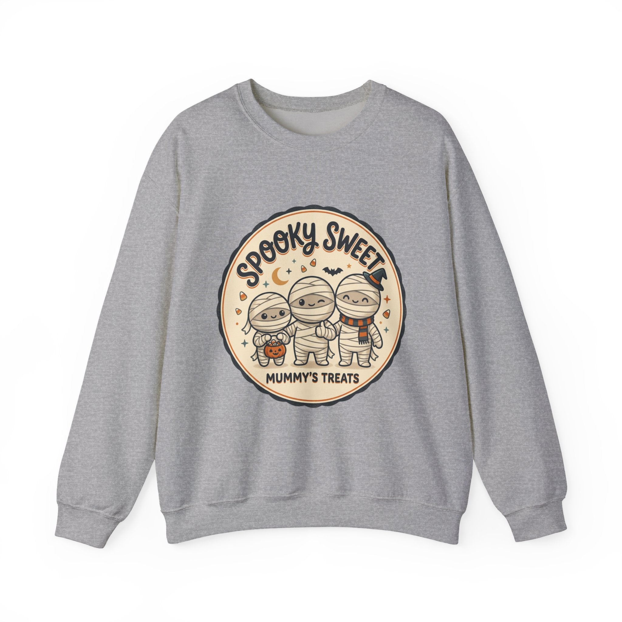 Halloween Sweatshirt — "Spooky Sweet Mummy's Treats" Cute Mummy Candy Crewneck