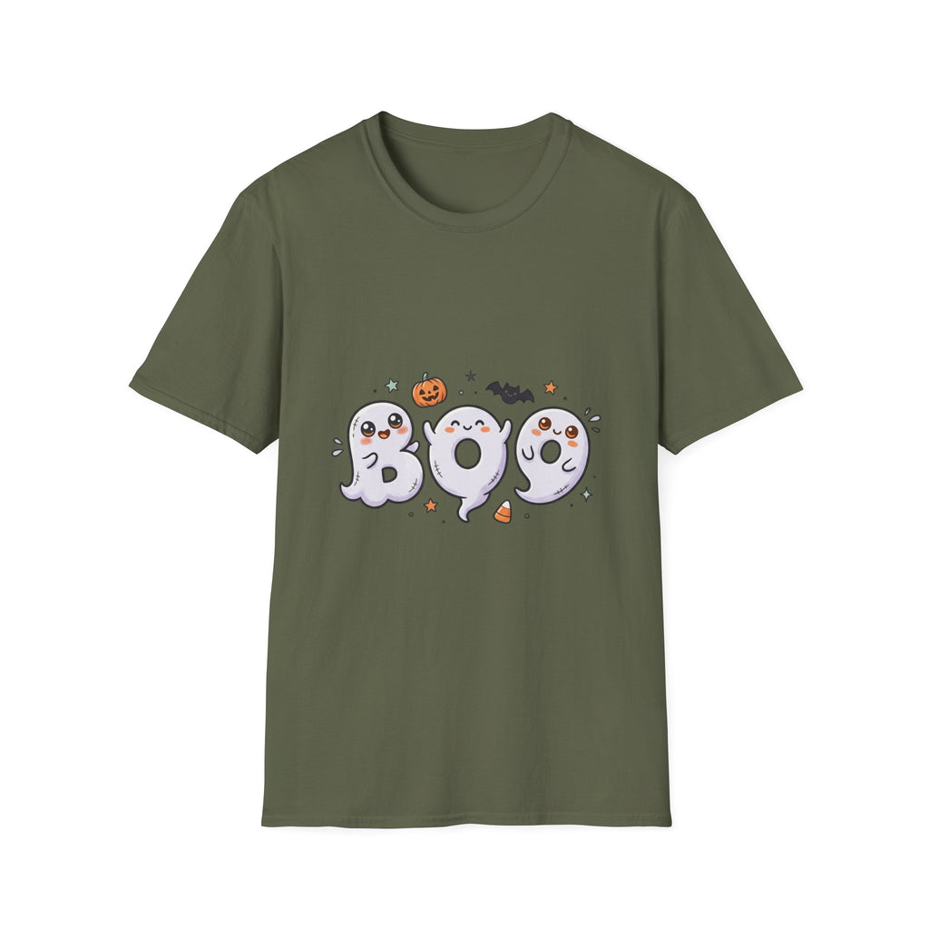 Halloween Ghosts "BOO" T-Shirt — Cute Spooky Pumpkin & Bat Graphic