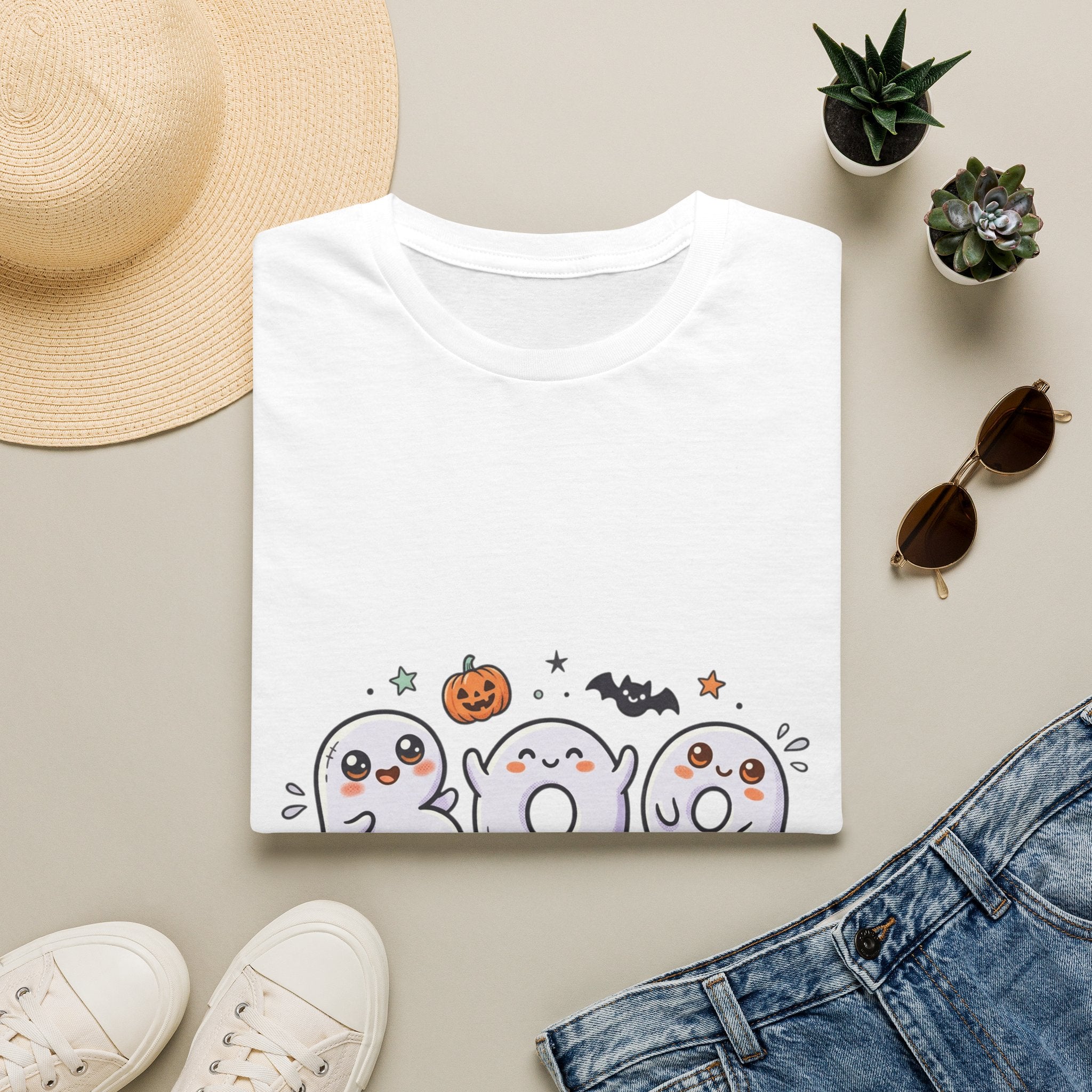 Halloween Ghosts "BOO" T-Shirt — Cute Spooky Pumpkin & Bat Graphic