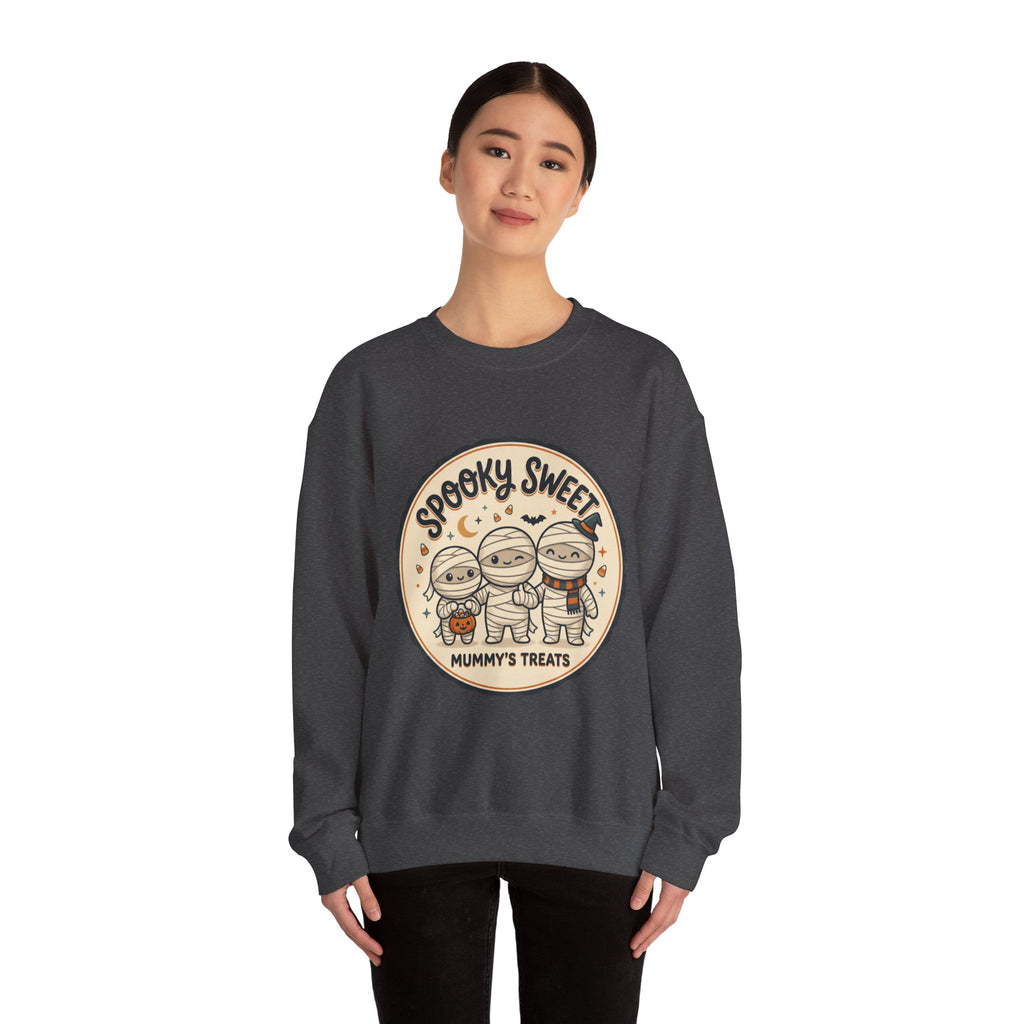 Halloween Sweatshirt — "Spooky Sweet Mummy's Treats" Cute Mummy Candy Crewneck