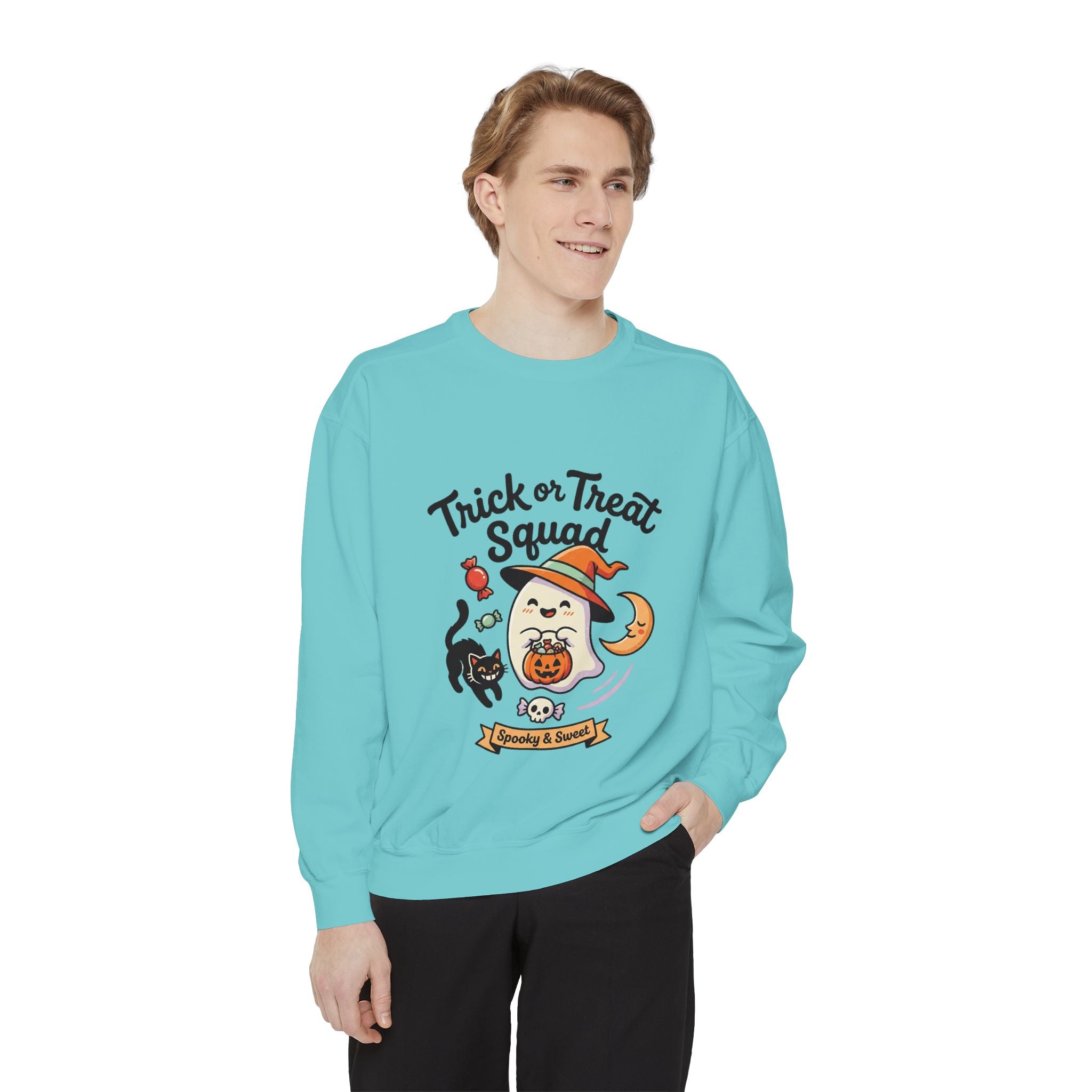 Trick or Treat Squad Sweatshirt | Halloween Ghost, Cat & Pumpkin