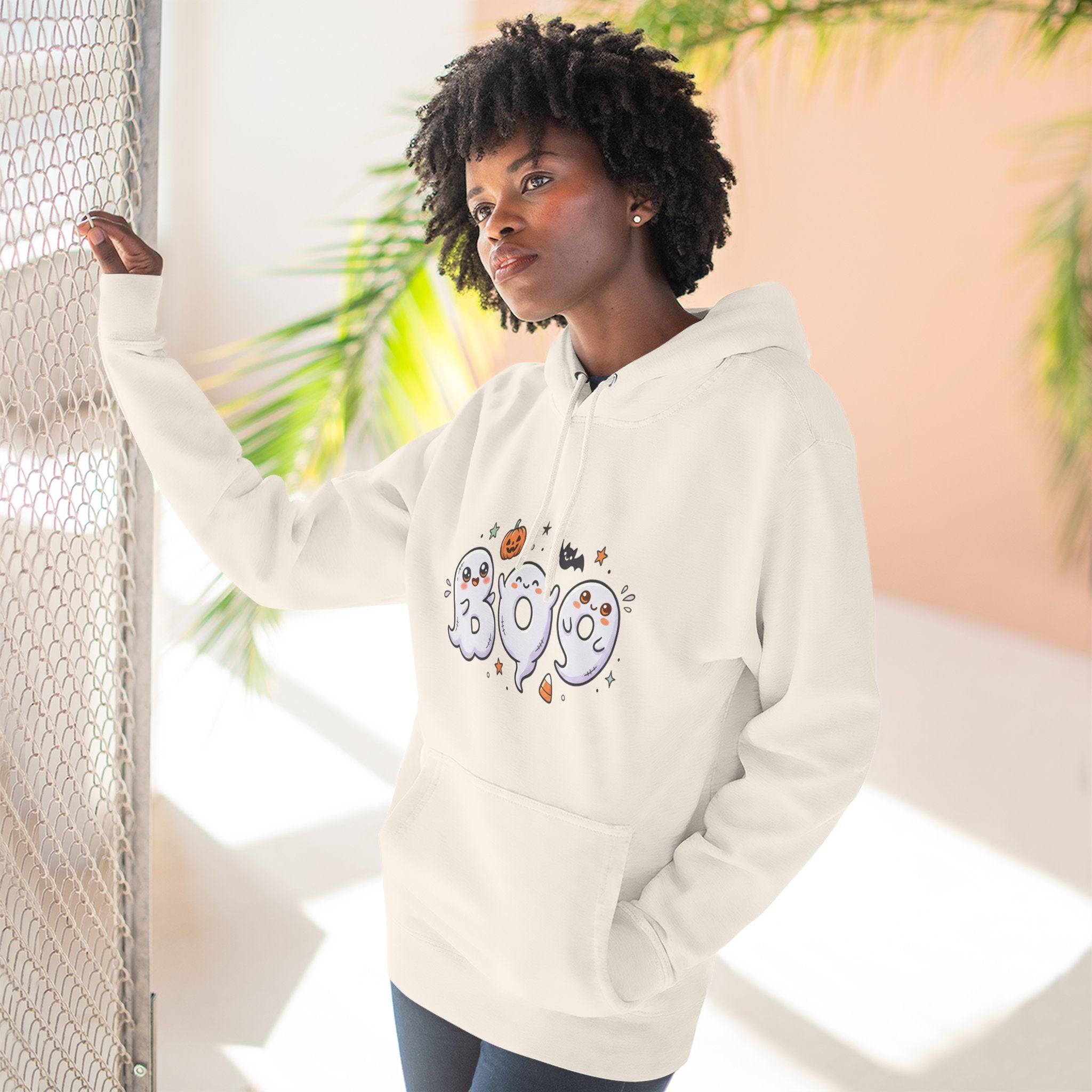 Boo Ghosts Halloween Hoodie — Cute Cartoon Ghosts & Pumpkins Fleece Hoodie