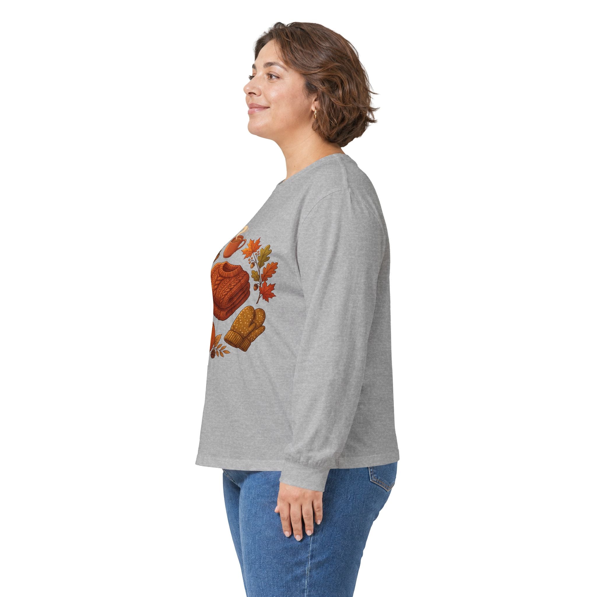 Autumn Cozy Comfort Long Sleeve Tee — Pumpkin, Sweater & Hot Drink Fall Design