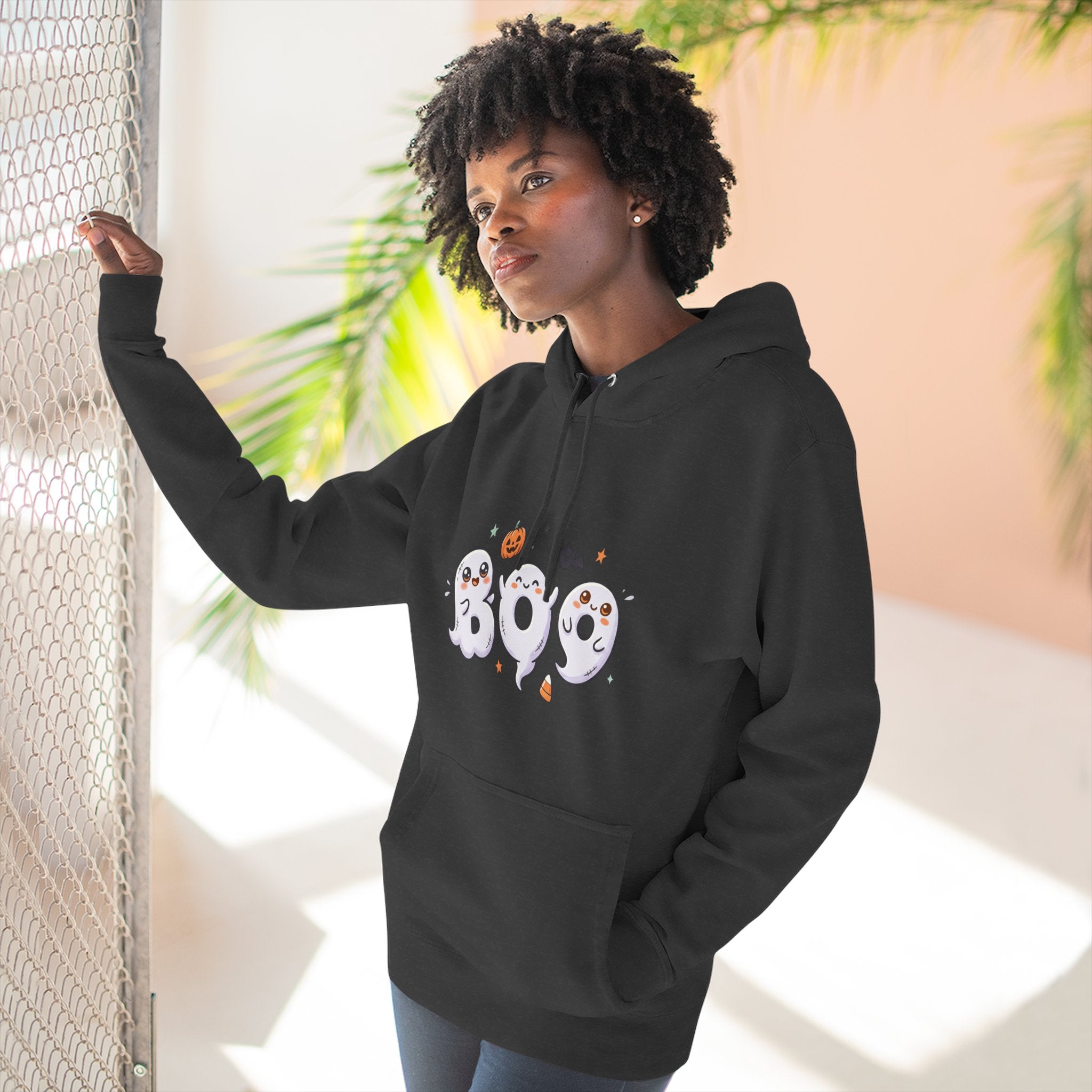 Boo Ghosts Halloween Hoodie — Cute Cartoon Ghosts & Pumpkins Fleece Hoodie