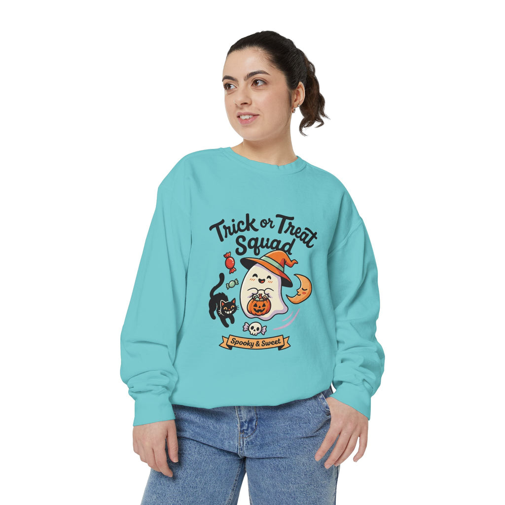 Trick or Treat Squad Sweatshirt | Halloween Ghost, Cat & Pumpkin