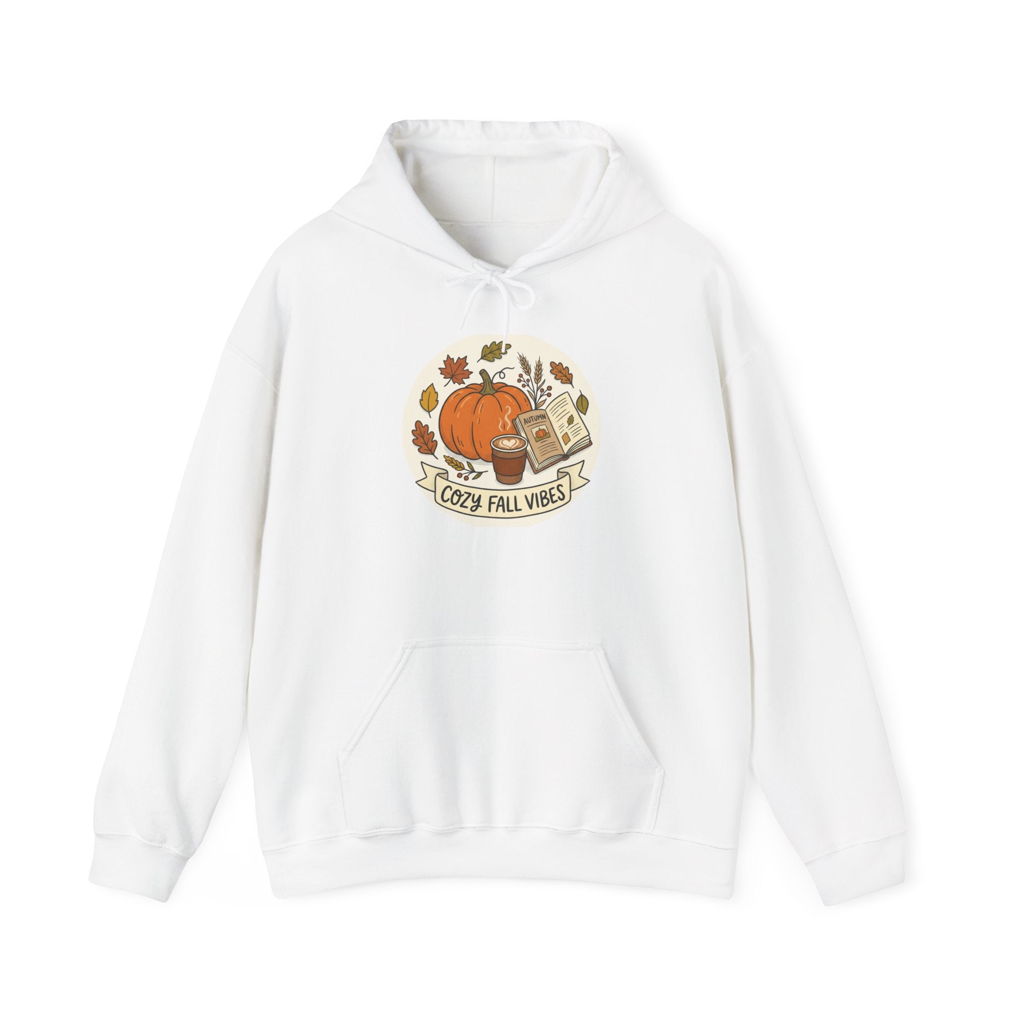 Cozy Fall Vibes Hoodie — Pumpkin, Leaves & Latte Autumn Sweatshirt