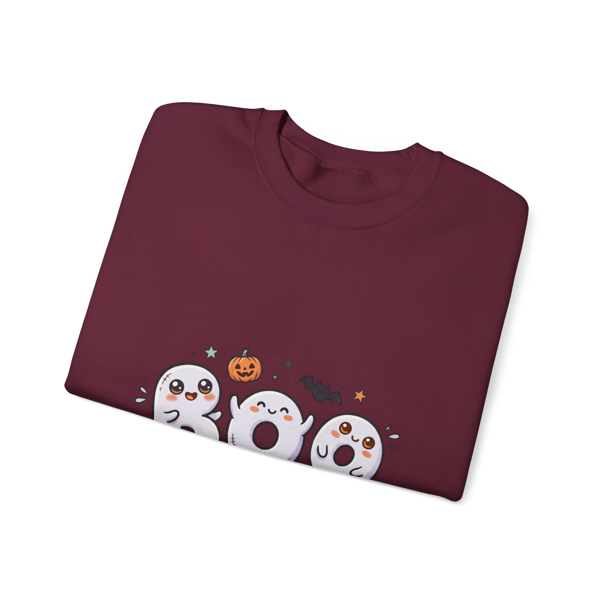 Cute 'BOO' Ghost Halloween Sweatshirt — Cute Spooky Crewneck for Fall
