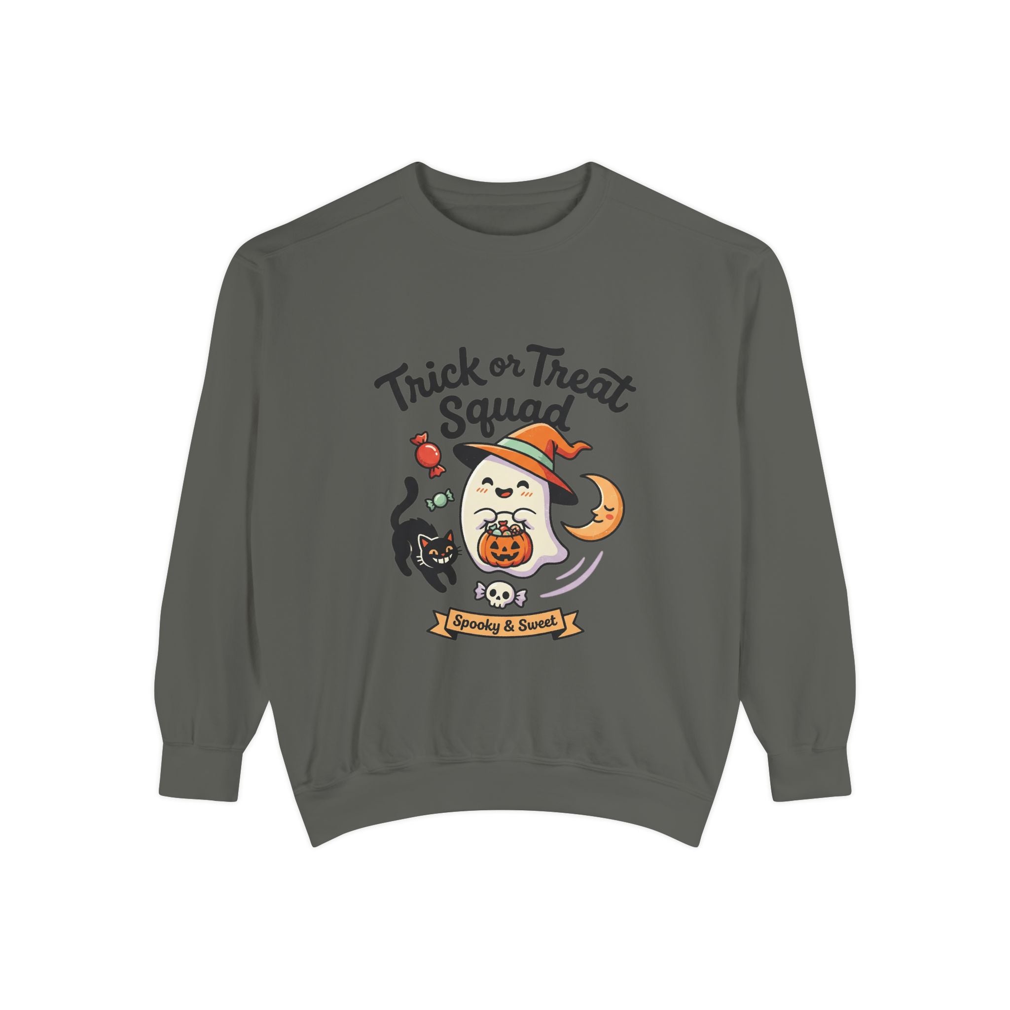 Trick or Treat Squad Sweatshirt | Halloween Ghost, Cat & Pumpkin