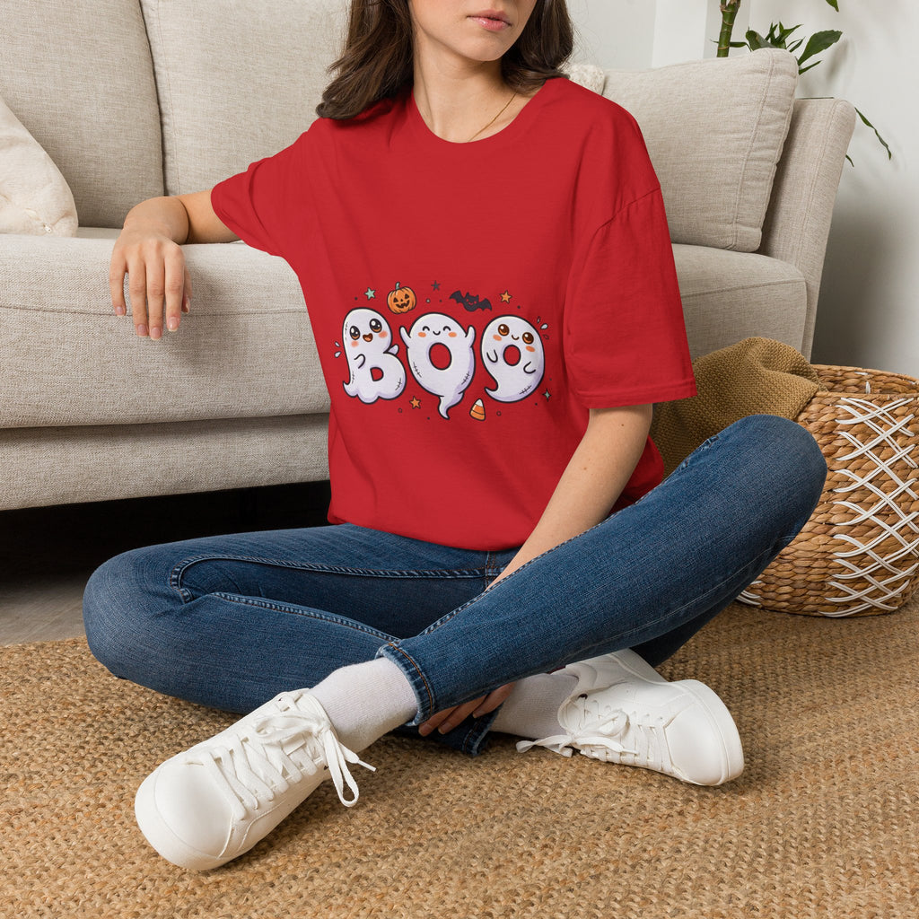 Halloween Ghosts "BOO" T-Shirt — Cute Spooky Pumpkin & Bat Graphic