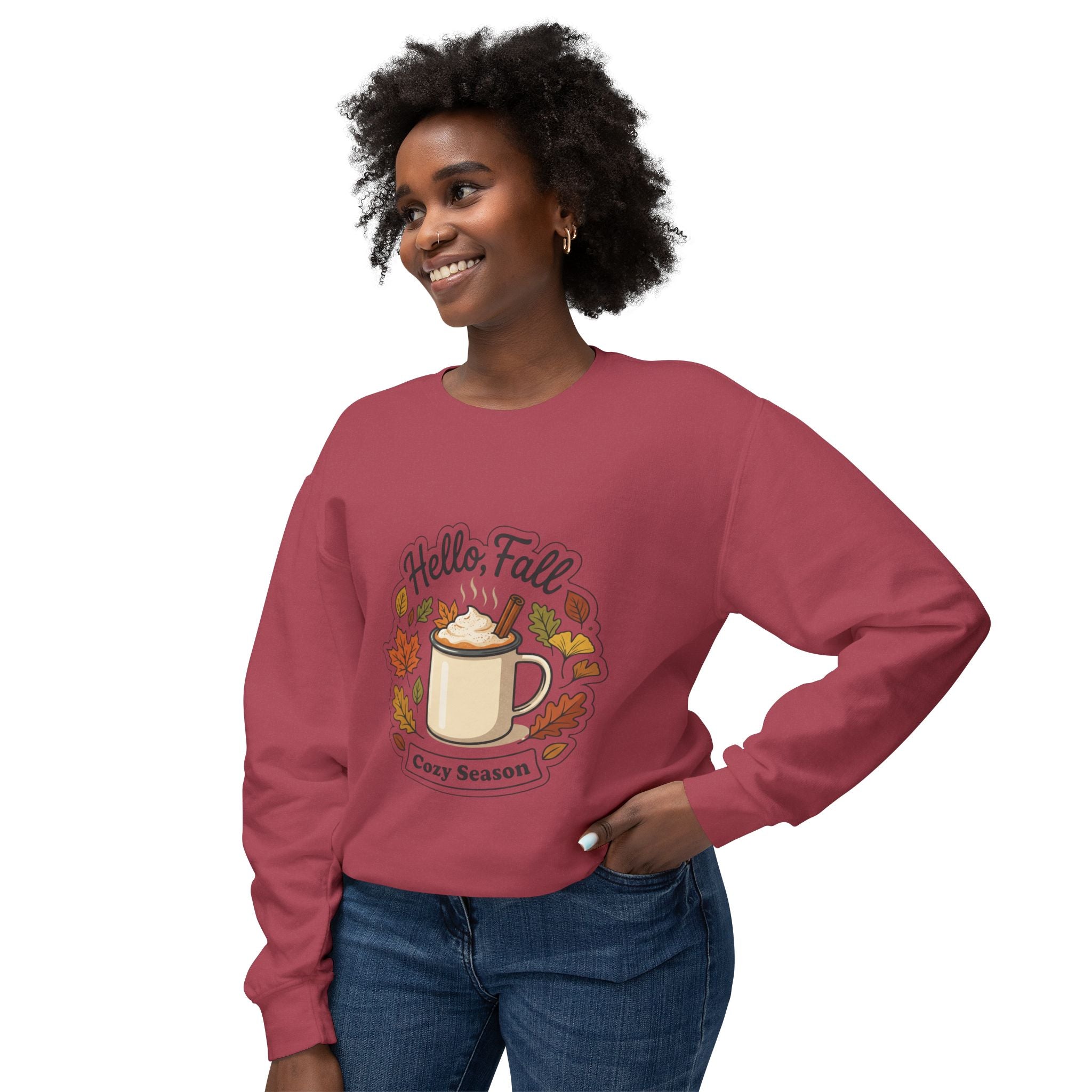 Hello Fall Cozy Season mug illustration Sweatshirt | Autumn leaves, pumpkin spice