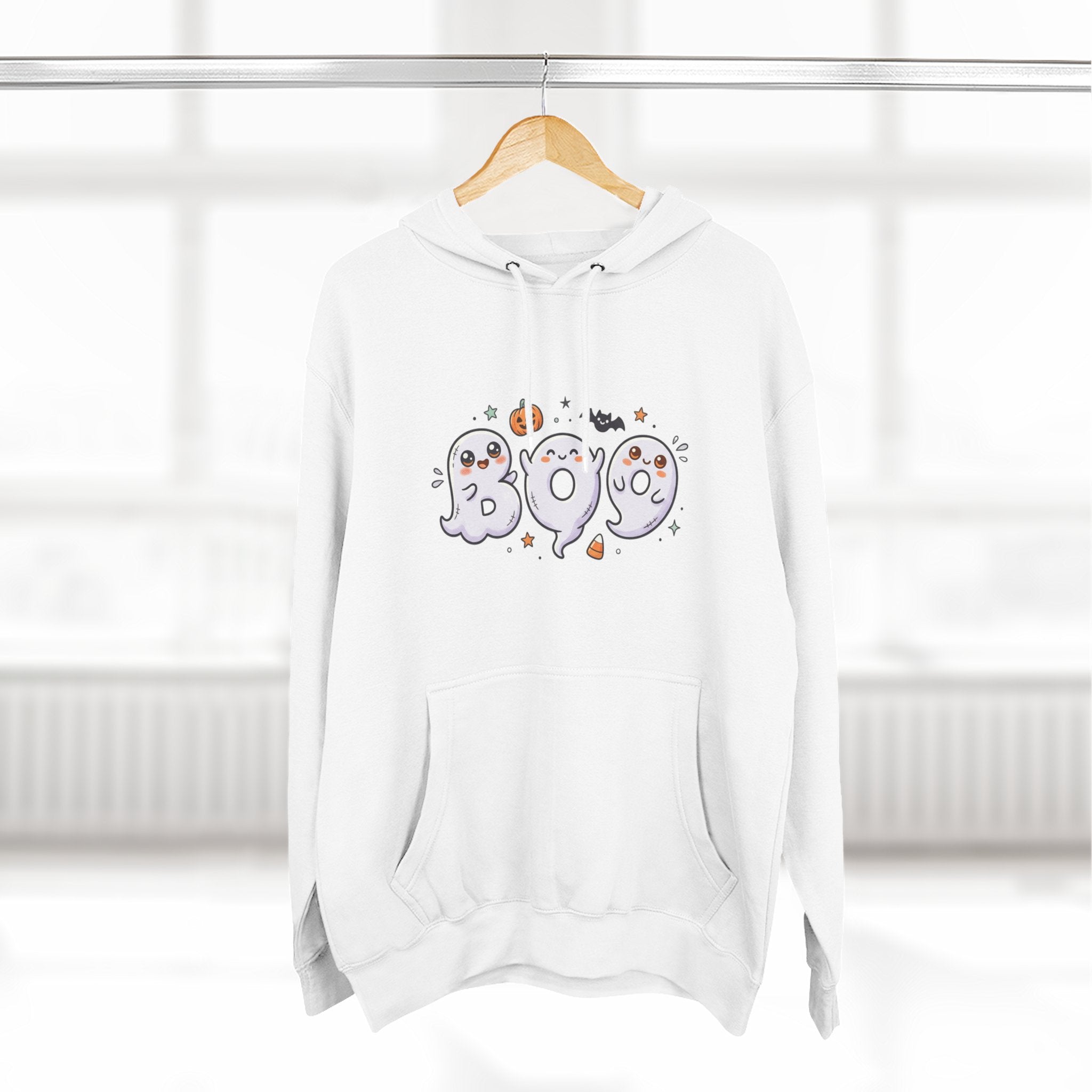 Boo Ghosts Halloween Hoodie — Cute Cartoon Ghosts & Pumpkins Fleece Hoodie