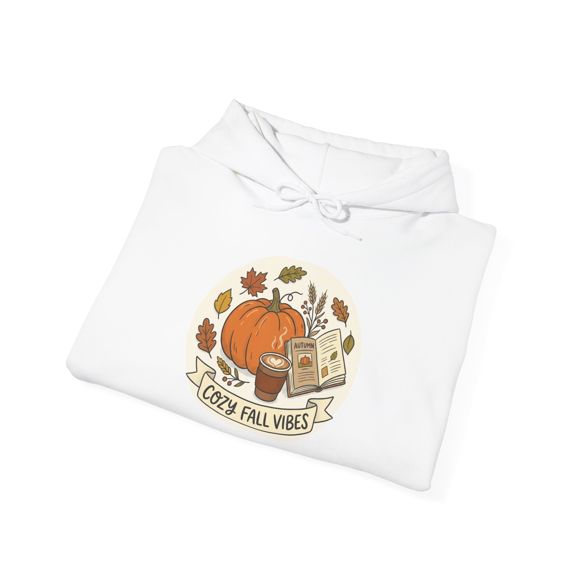 Cozy Fall Vibes Hoodie — Pumpkin, Leaves & Latte Autumn Sweatshirt