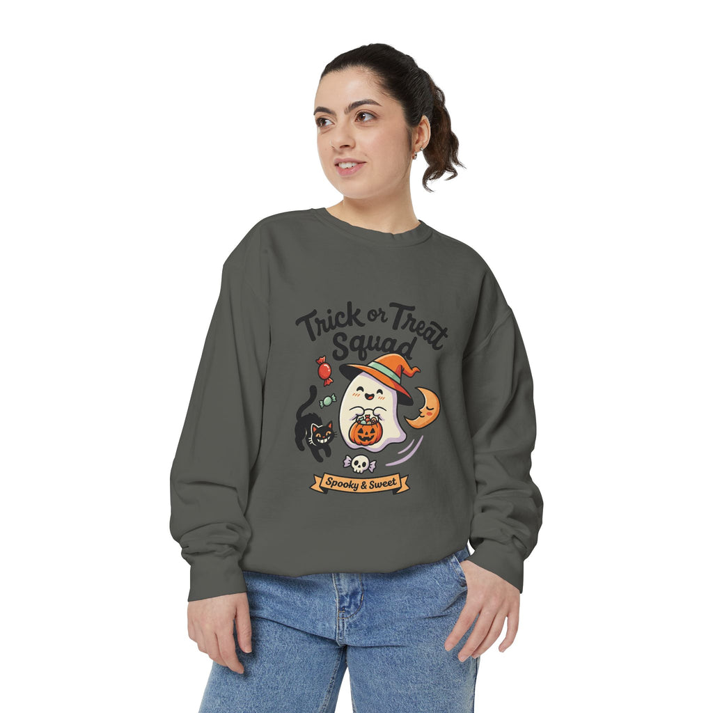 Trick or Treat Squad Sweatshirt | Halloween Ghost, Cat & Pumpkin
