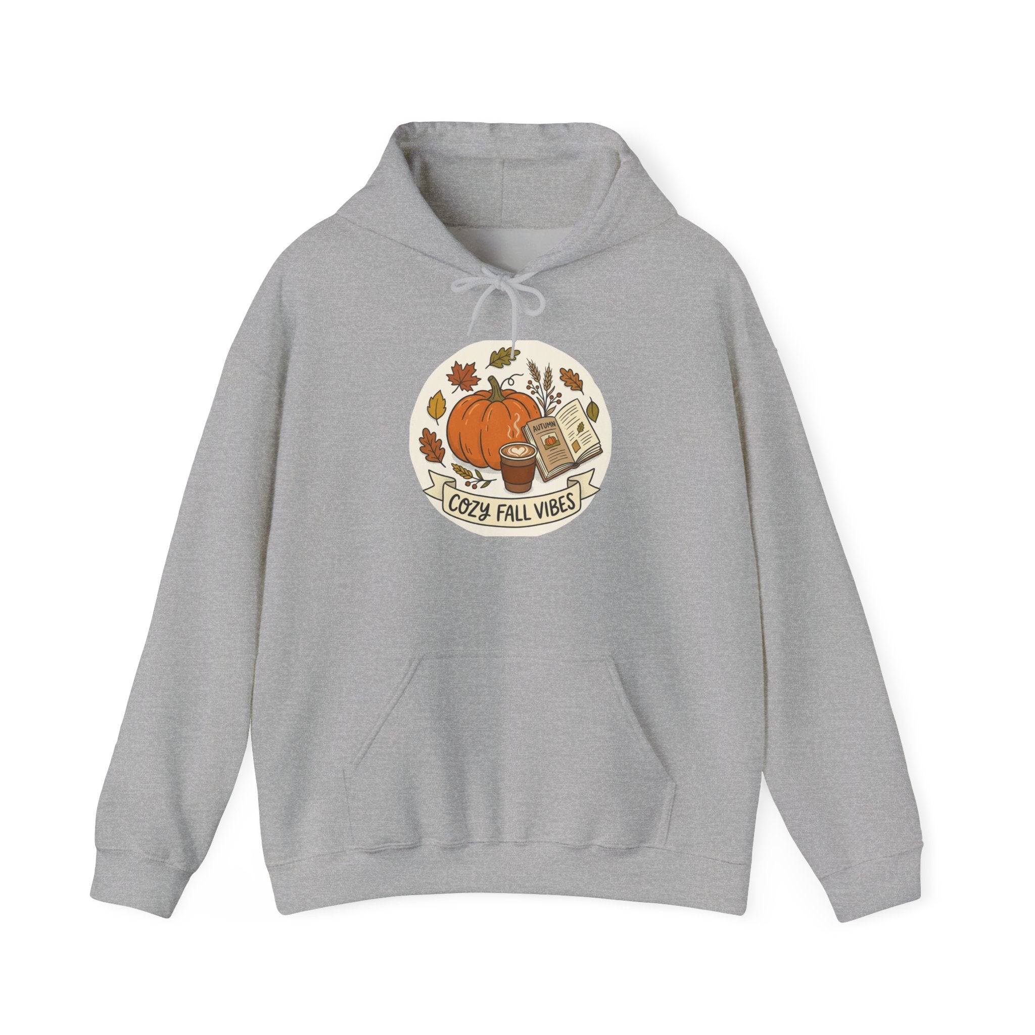 Cozy Fall Vibes Hoodie — Pumpkin, Leaves & Latte Autumn Sweatshirt