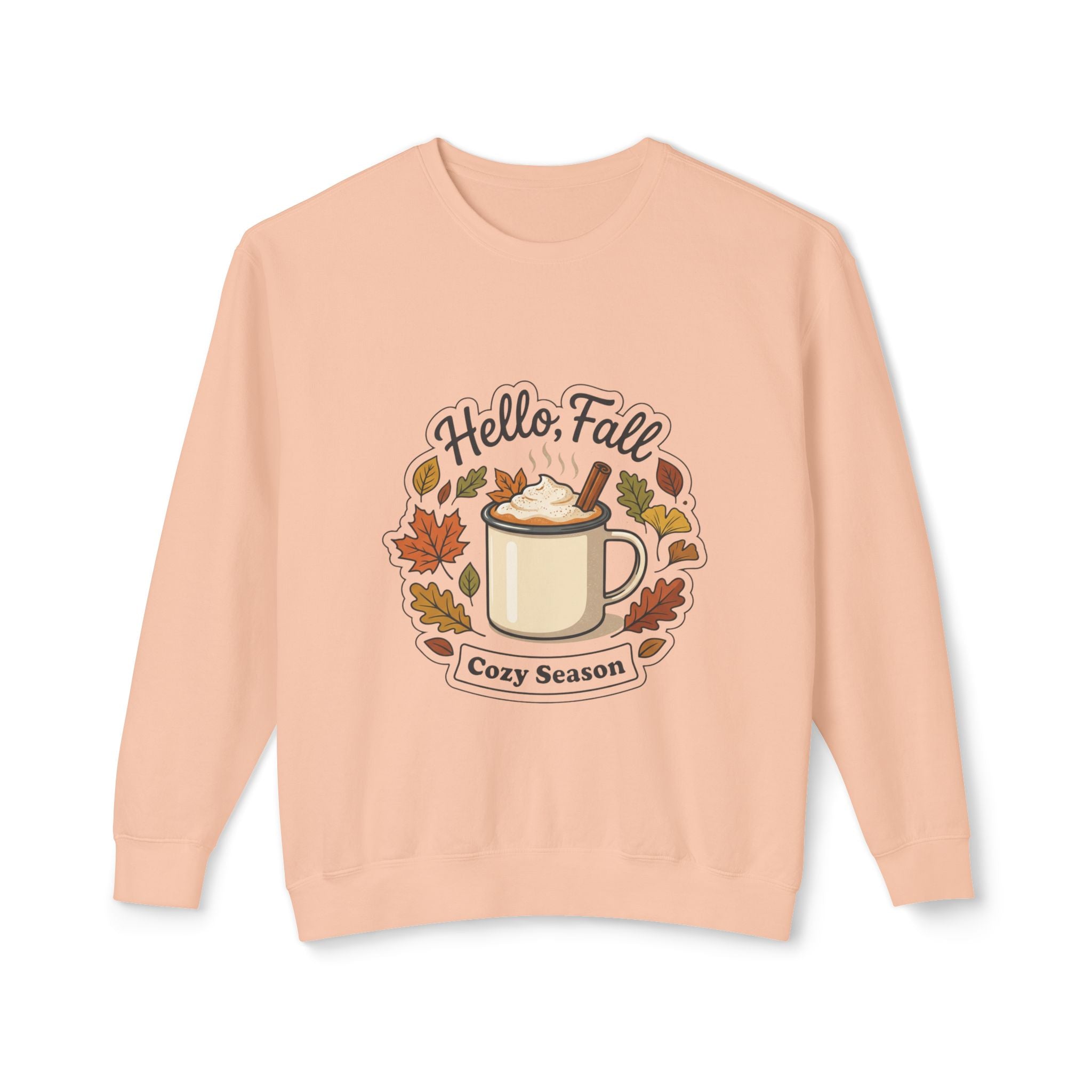 Hello Fall Cozy Season mug illustration Sweatshirt | Autumn leaves, pumpkin spice
