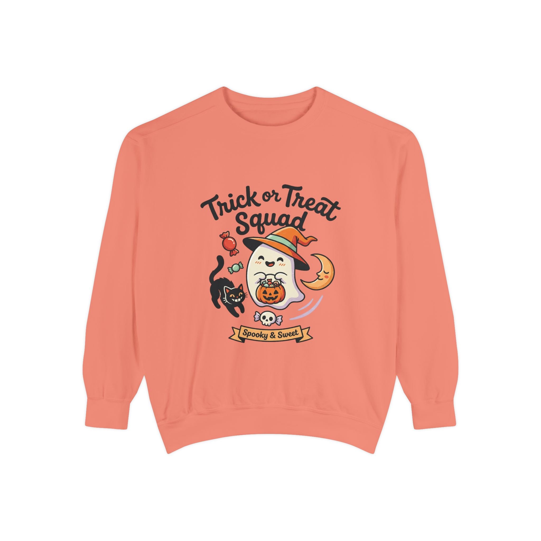 Trick or Treat Squad Sweatshirt | Halloween Ghost, Cat & Pumpkin