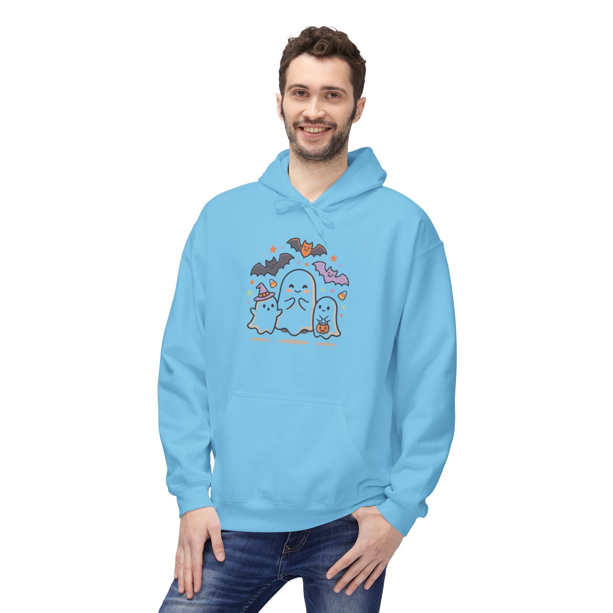 Halloween Cute Ghosts Hoodie – Kawaii Ghost, Bat & Candy Sweatshirt