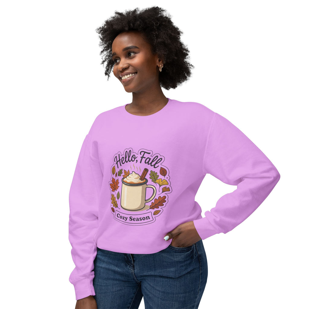 Hello Fall Cozy Season mug illustration Sweatshirt | Autumn leaves, pumpkin spice