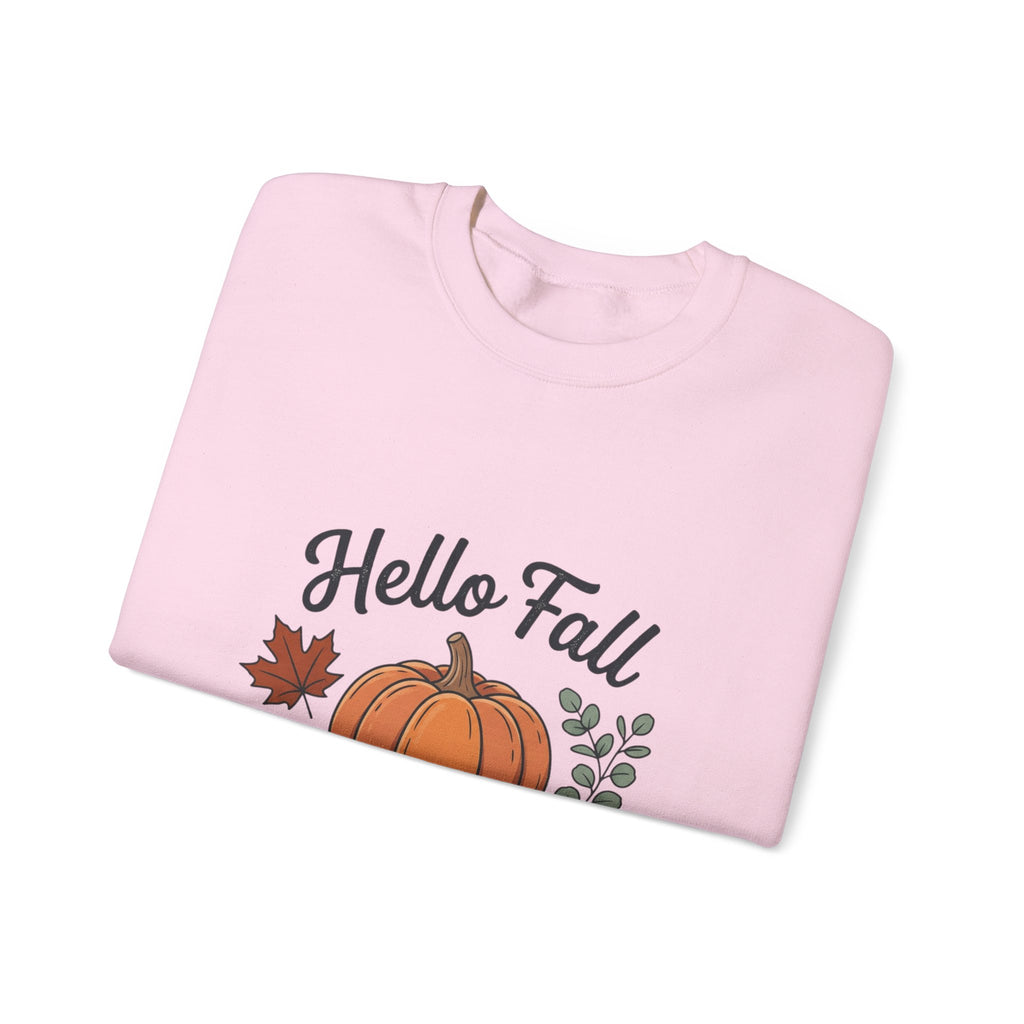 Hello Fall Pumpkin Design Sweatshirt | Autumn Leaves Cinnamon Sticks