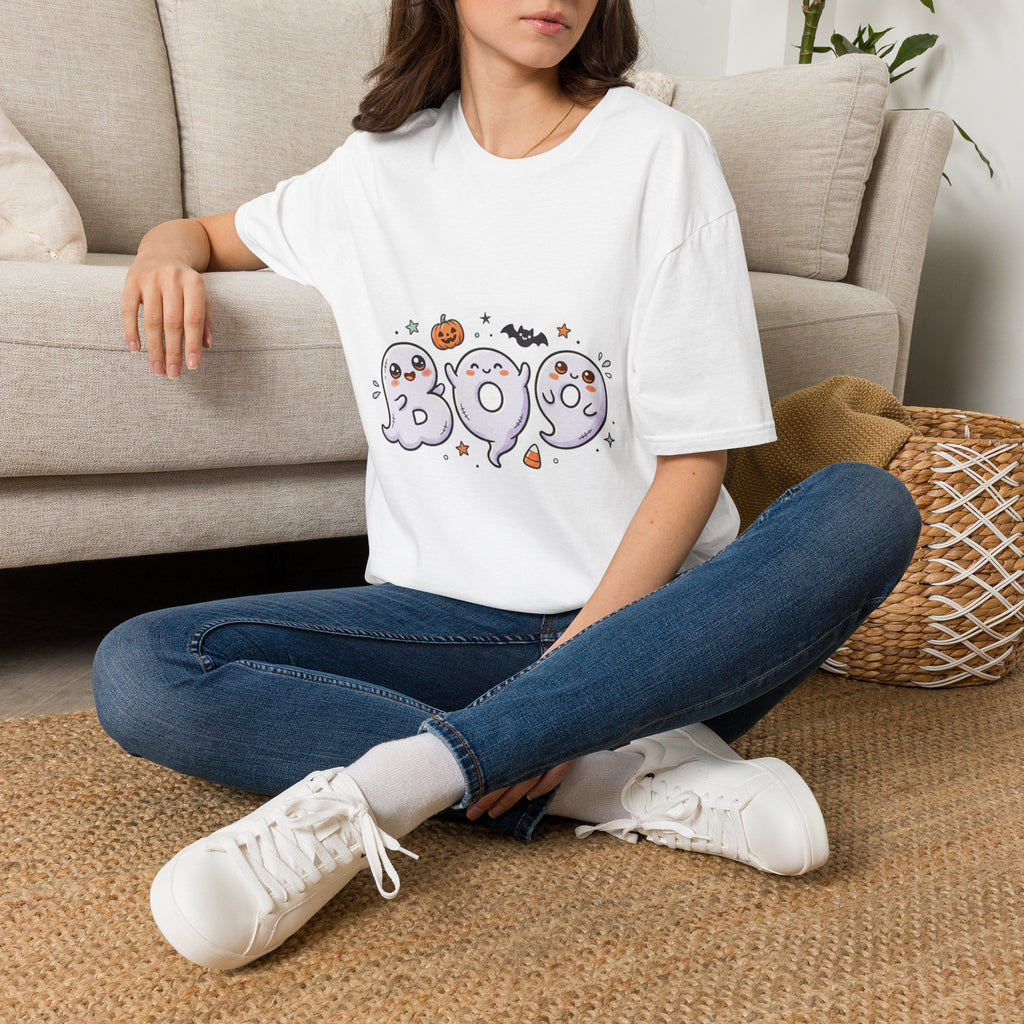 Halloween Ghosts "BOO" T-Shirt — Cute Spooky Pumpkin & Bat Graphic