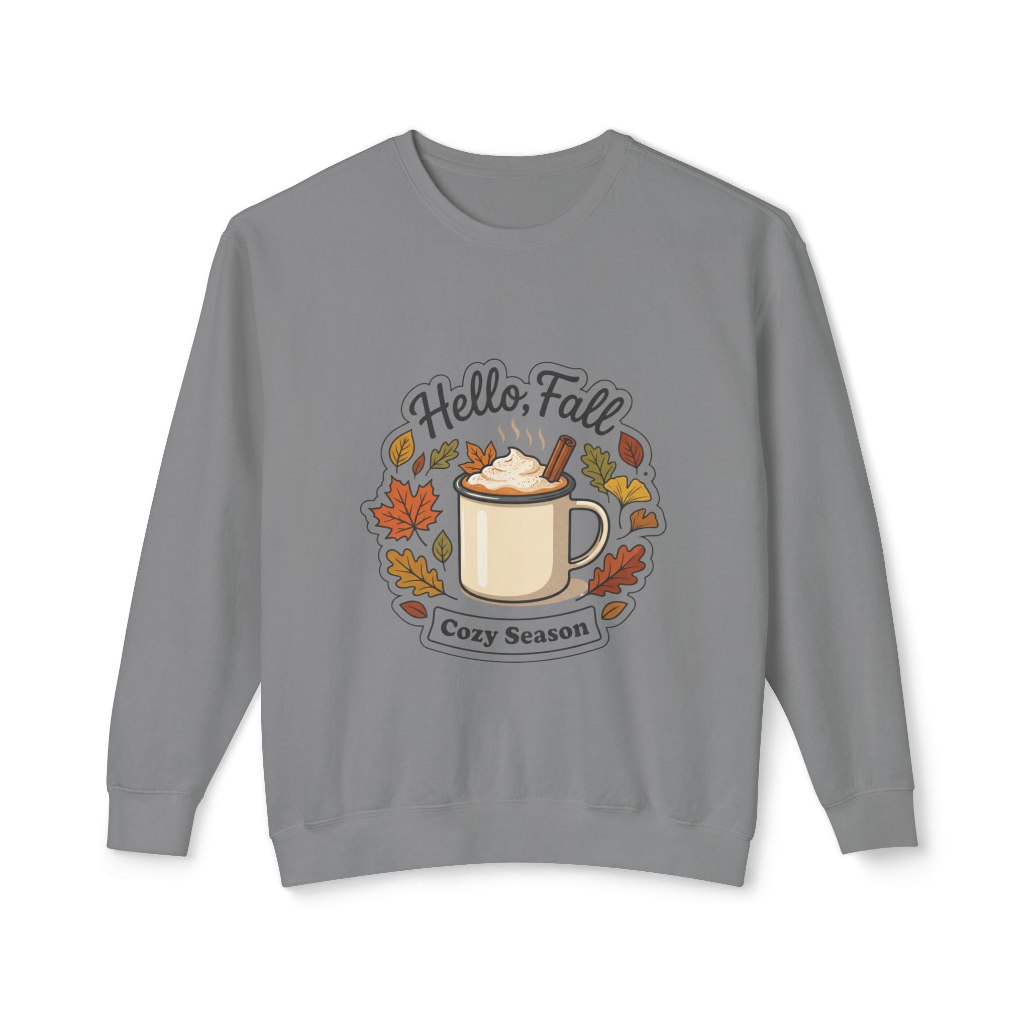 Hello Fall Cozy Season mug illustration Sweatshirt | Autumn leaves, pumpkin spice