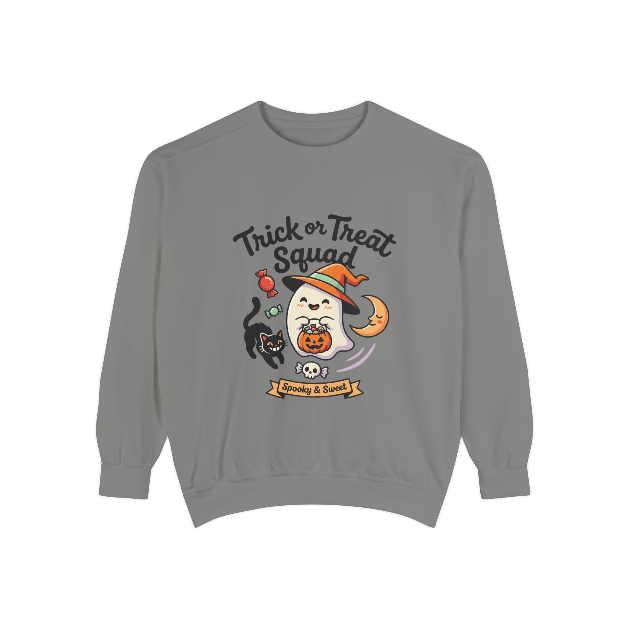 Trick or Treat Squad Sweatshirt | Halloween Ghost, Cat & Pumpkin
