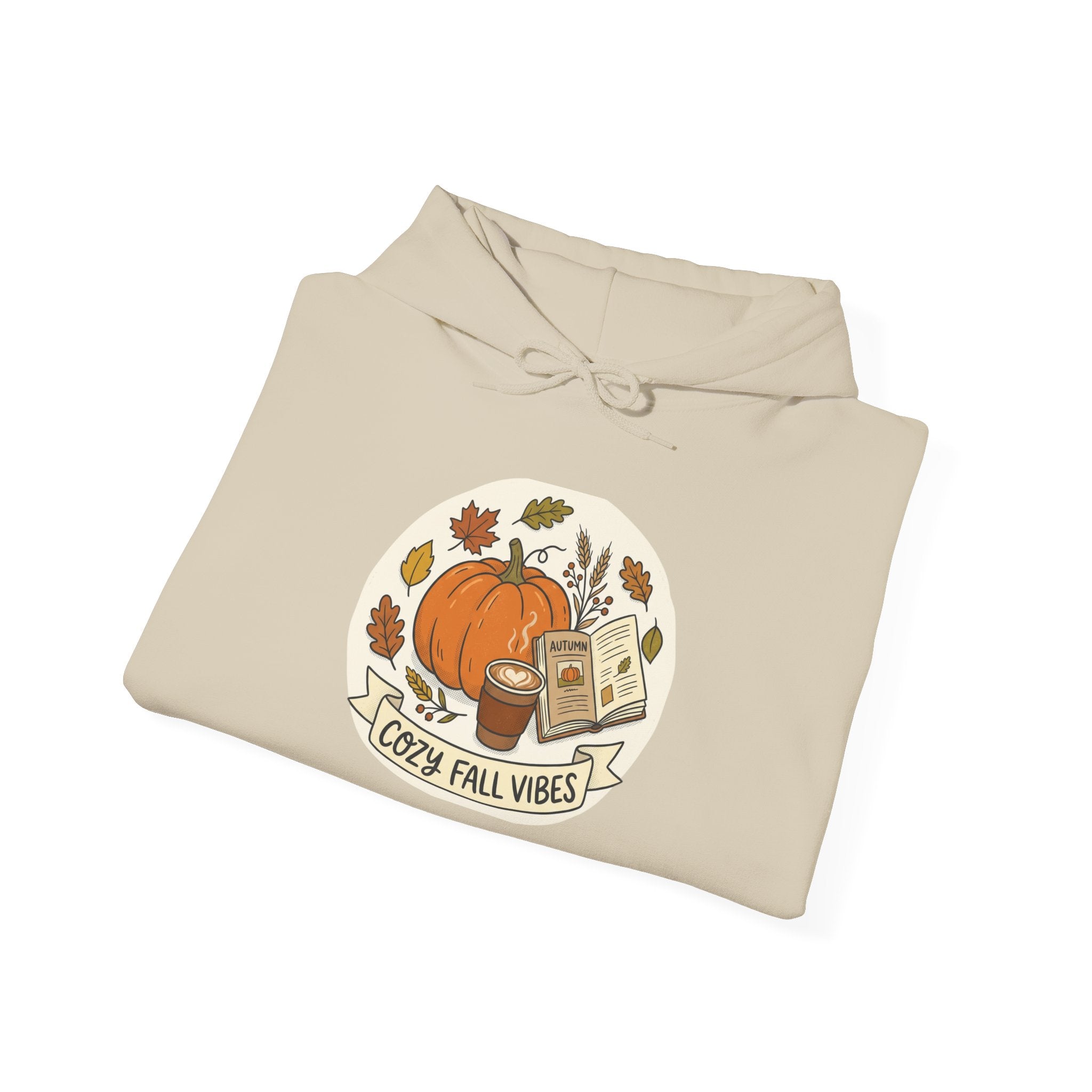 Cozy Fall Vibes Hoodie — Pumpkin, Leaves & Latte Autumn Sweatshirt