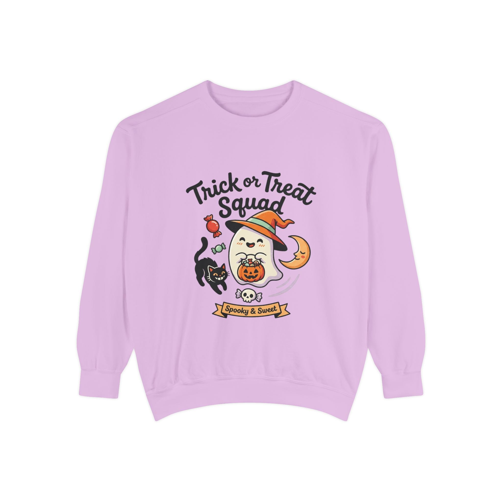Trick or Treat Squad Sweatshirt | Halloween Ghost, Cat & Pumpkin