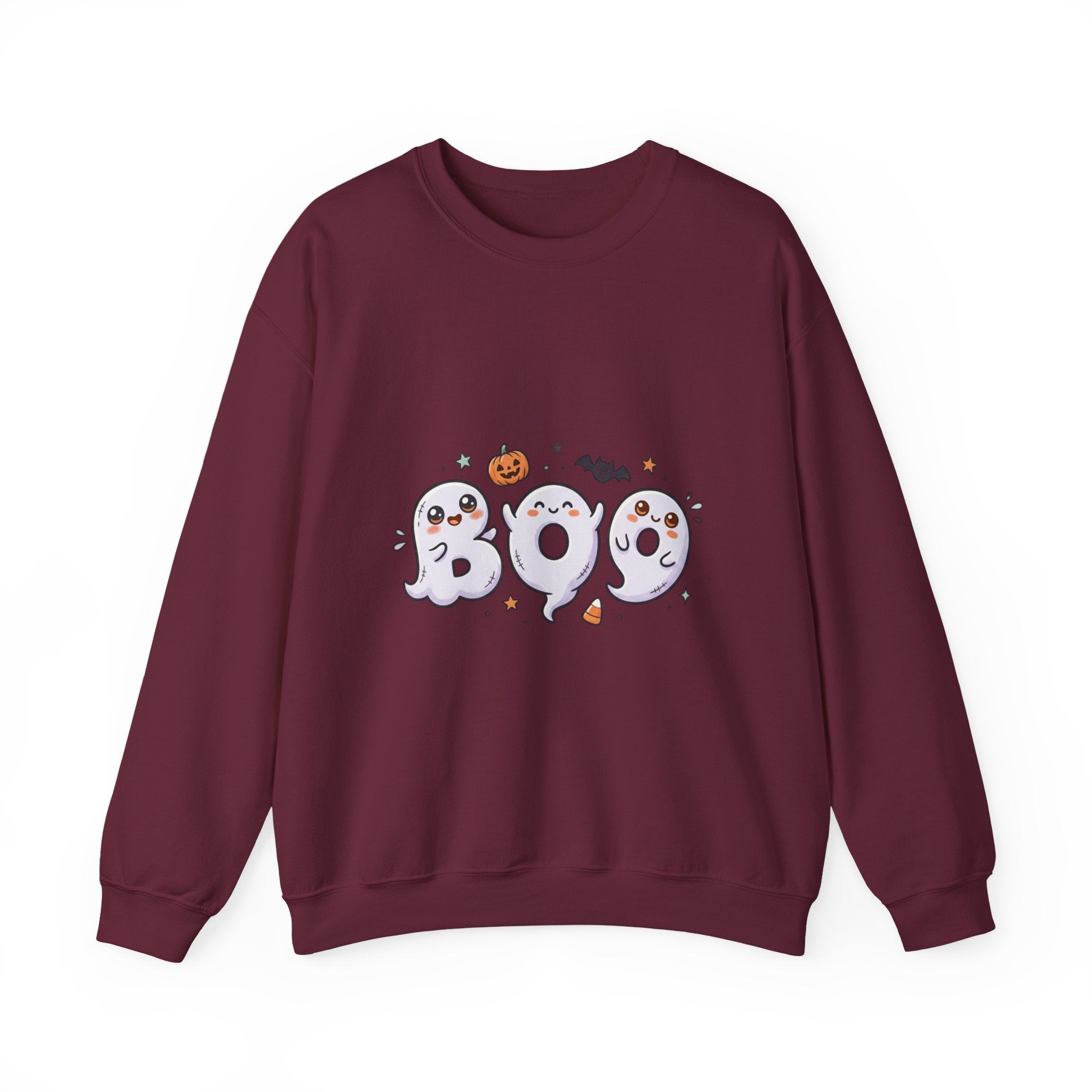 Cute 'BOO' Ghost Halloween Sweatshirt — Cute Spooky Crewneck for Fall