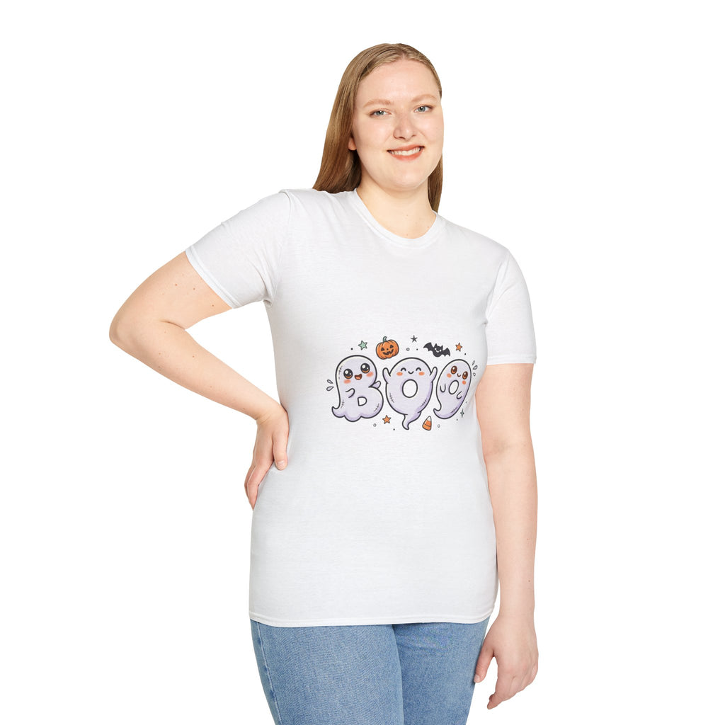 Halloween Ghosts "BOO" T-Shirt — Cute Spooky Pumpkin & Bat Graphic