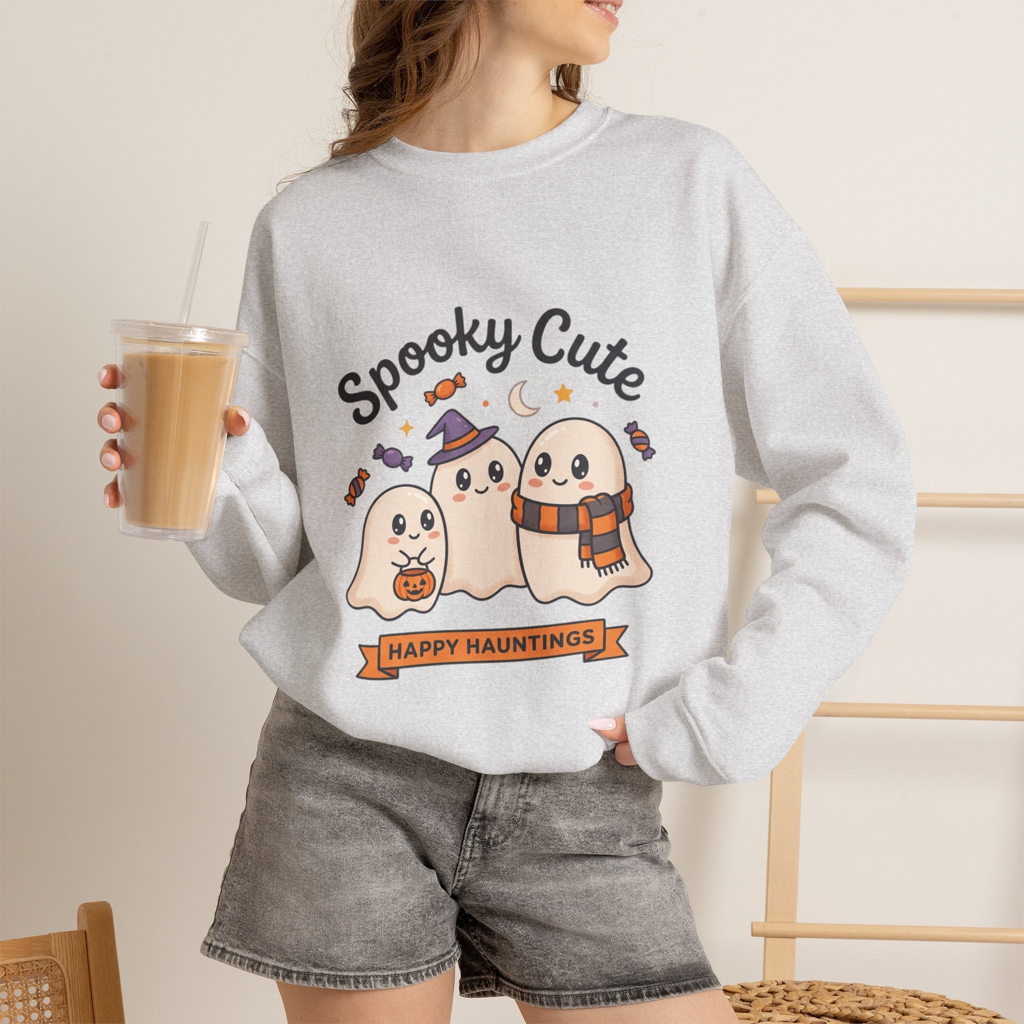 Spooky Cute Ghosts Crewneck Sweatshirt | Happy Hauntings Halloween