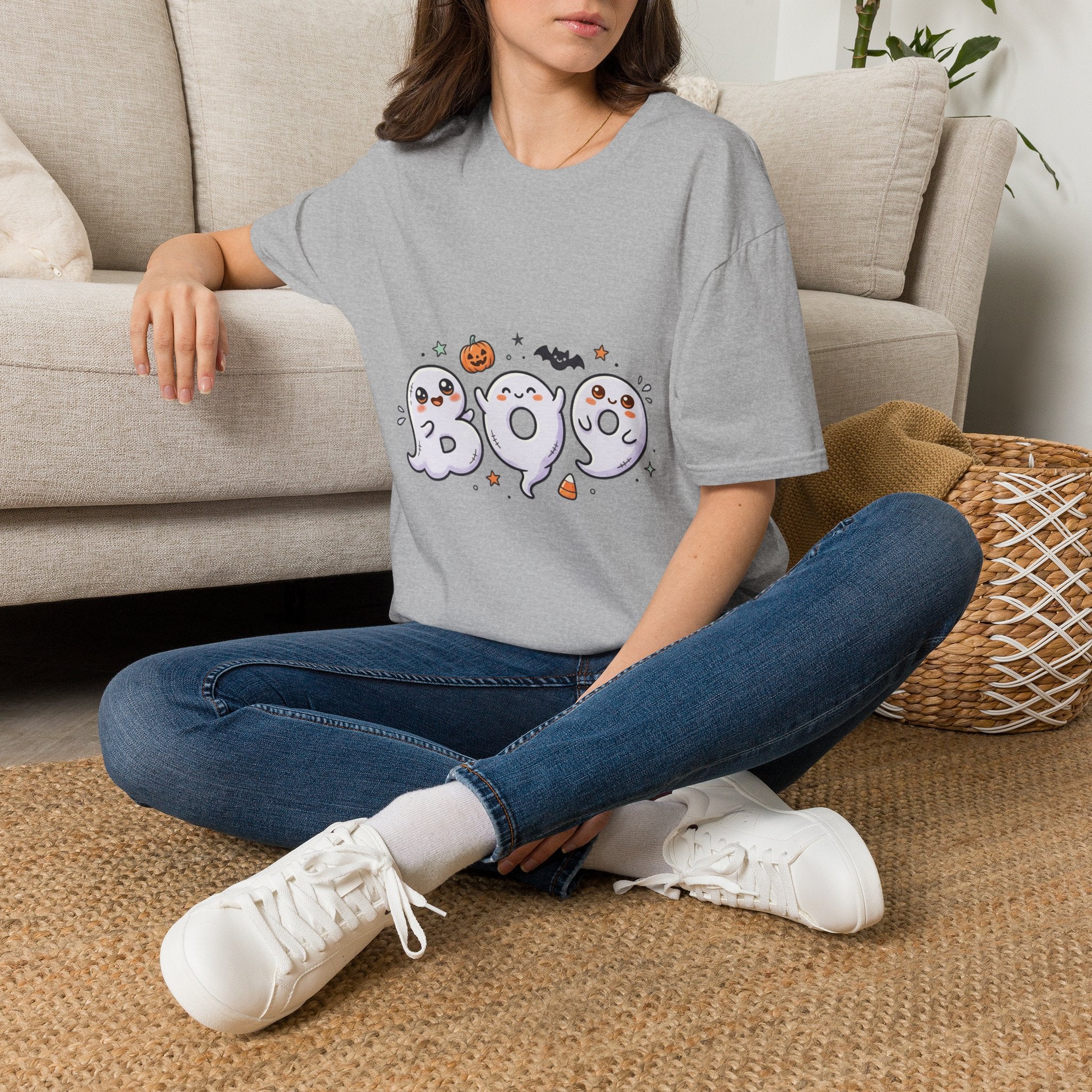 Halloween Ghosts "BOO" T-Shirt — Cute Spooky Pumpkin & Bat Graphic