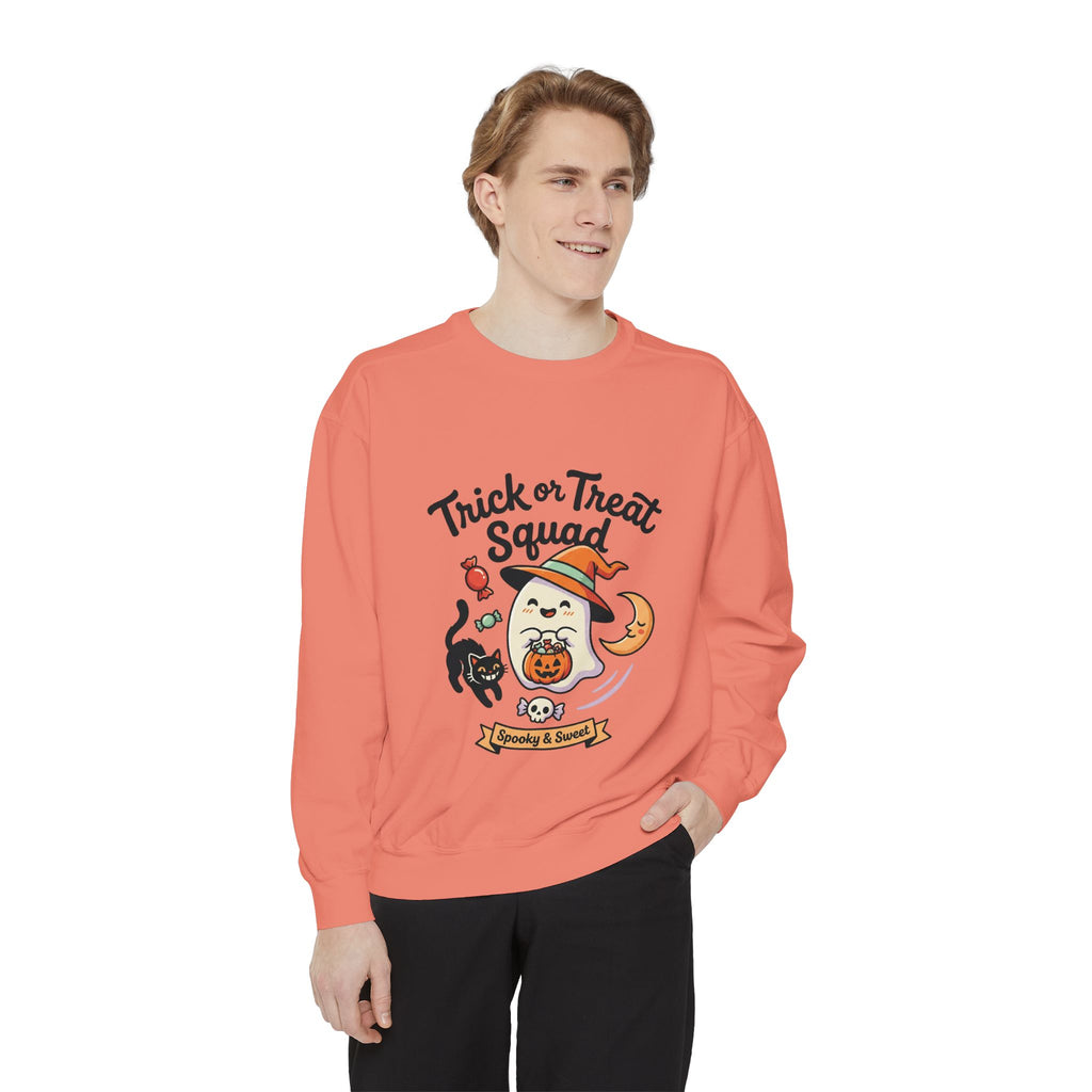 Trick or Treat Squad Sweatshirt | Halloween Ghost, Cat & Pumpkin