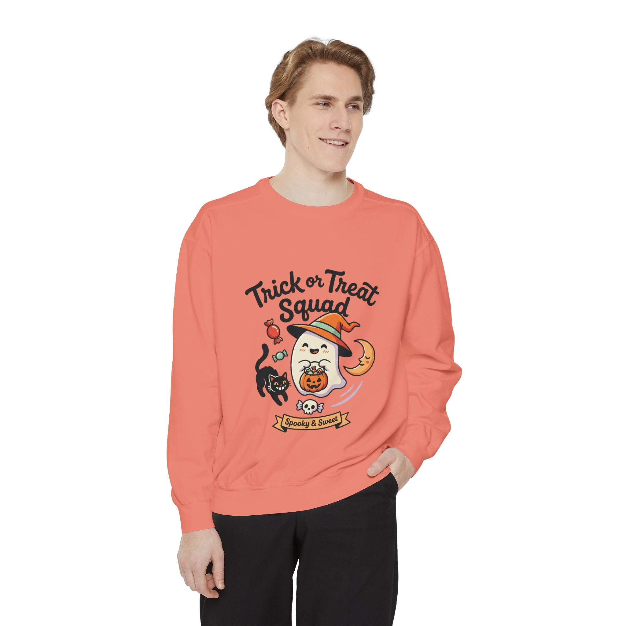 Trick or Treat Squad Sweatshirt | Halloween Ghost, Cat & Pumpkin