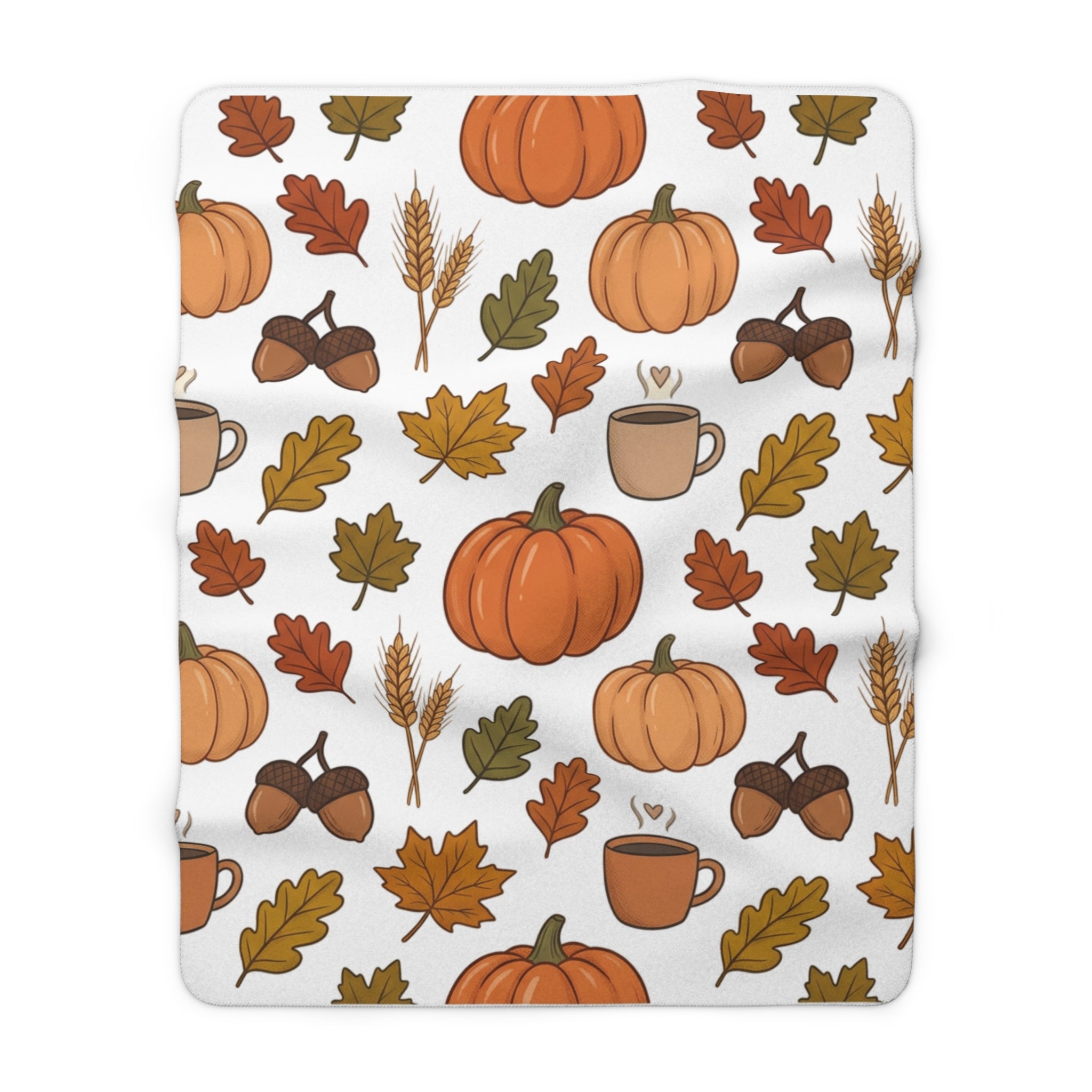 Autumn Pumpkins Leaves Coffee Pattern Sherpa Fleece Blanket