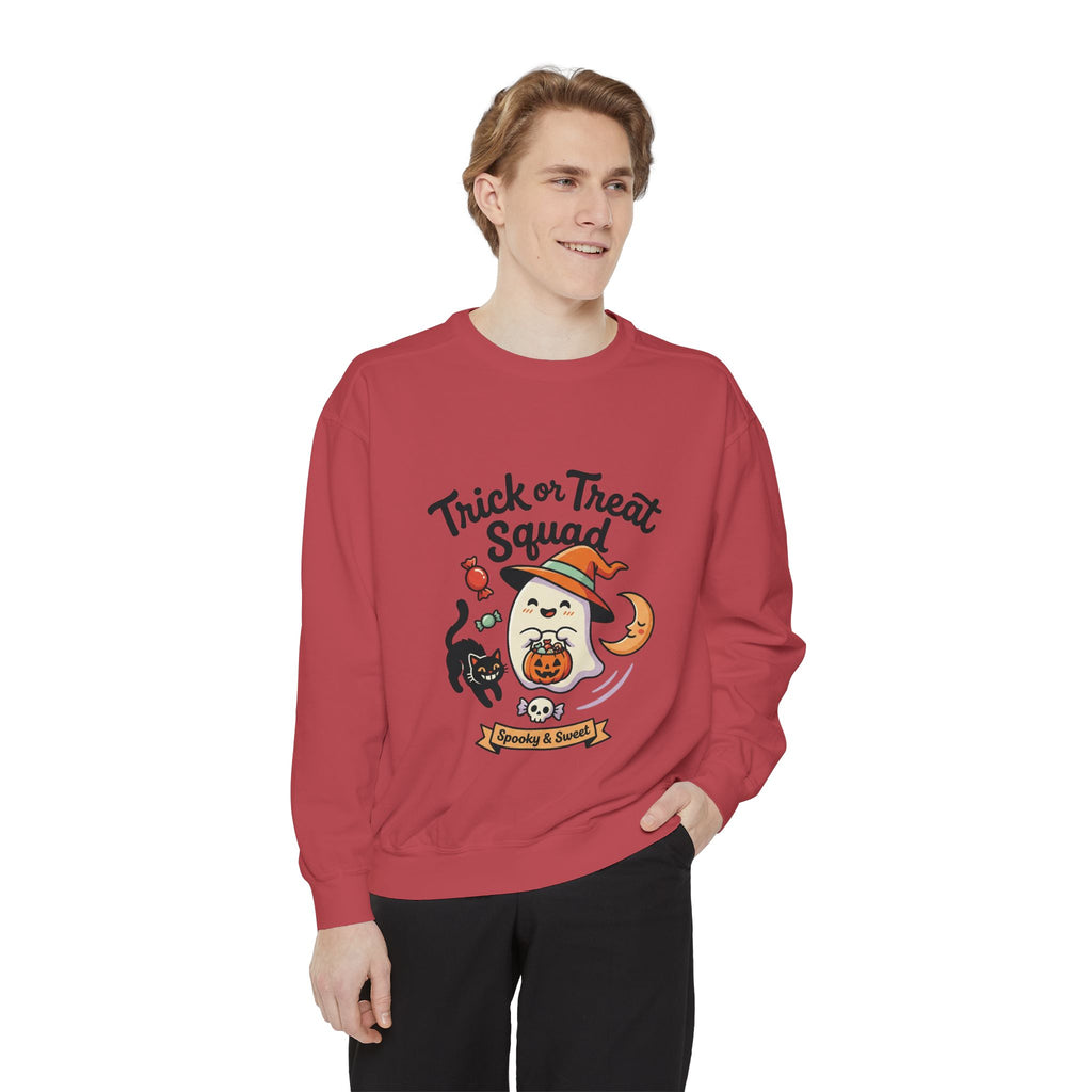 Trick or Treat Squad Sweatshirt | Halloween Ghost, Cat & Pumpkin