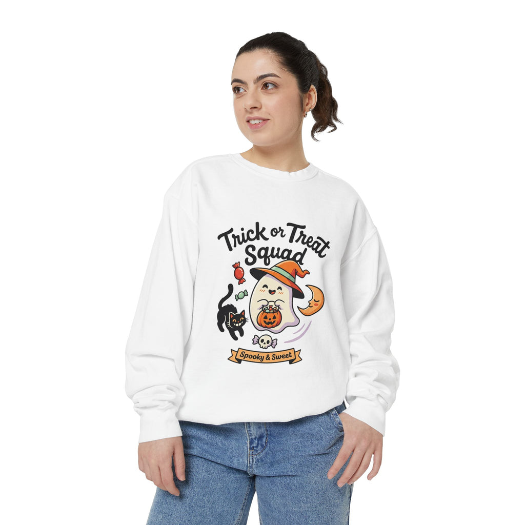 Trick or Treat Squad Sweatshirt | Halloween Ghost, Cat & Pumpkin