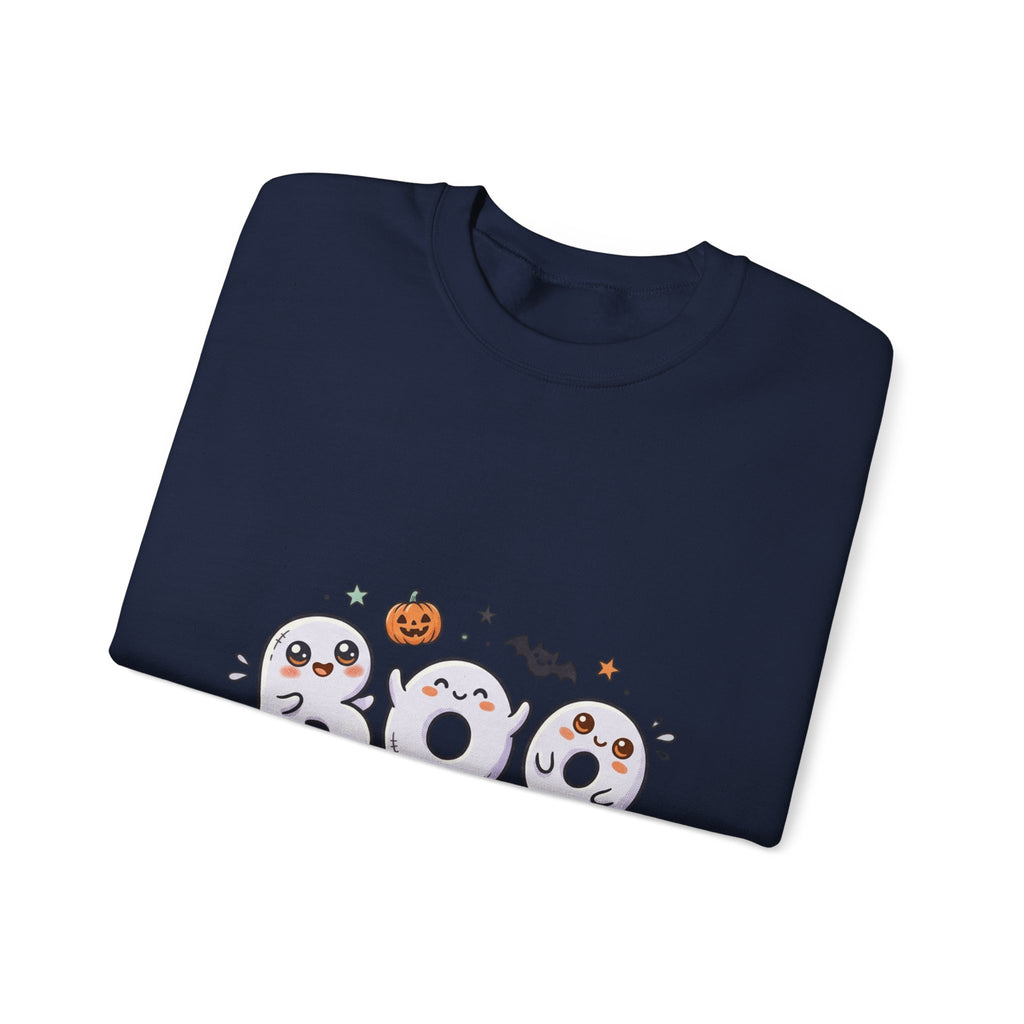 Cute 'BOO' Ghost Halloween Sweatshirt — Cute Spooky Crewneck for Fall