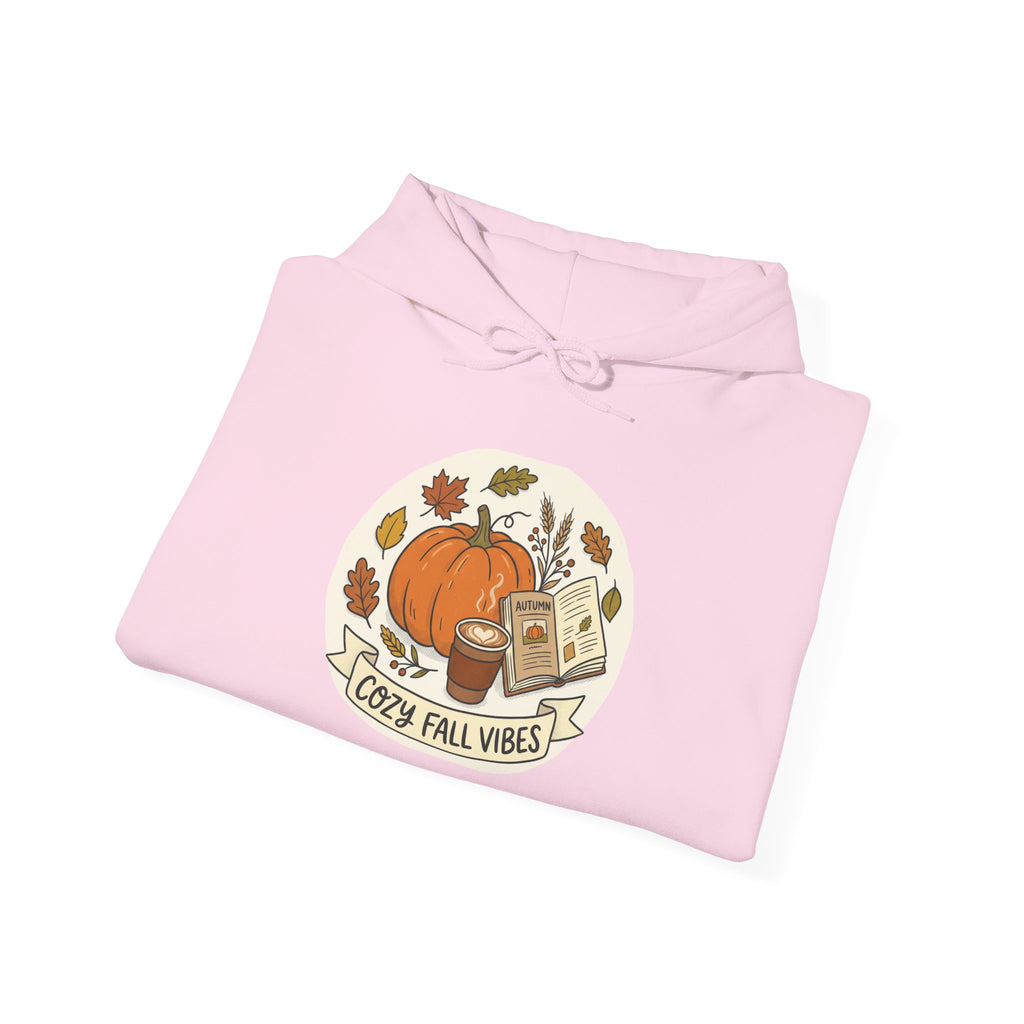 Cozy Fall Vibes Hoodie — Pumpkin, Leaves & Latte Autumn Sweatshirt
