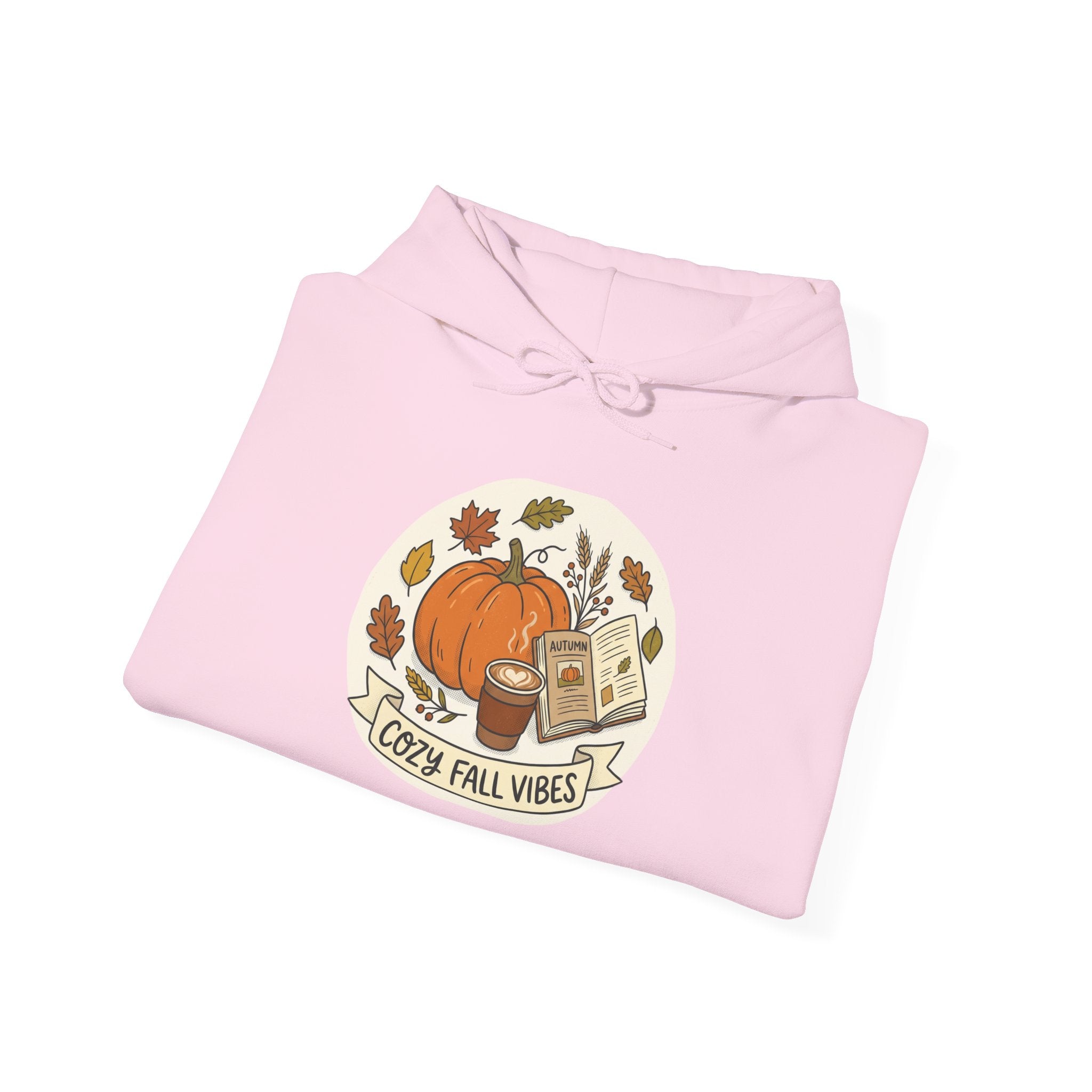 Cozy Fall Vibes Hoodie — Pumpkin, Leaves & Latte Autumn Sweatshirt