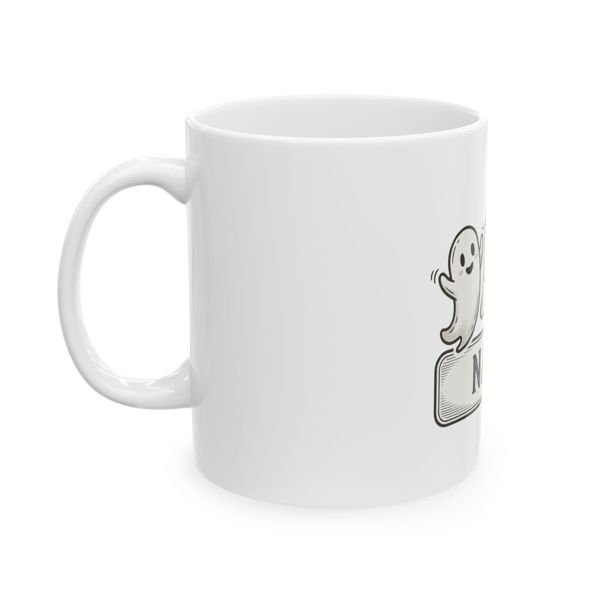Personalized Halloween Ghost Mug — Cute Trio with Pumpkin (Custom Name)
